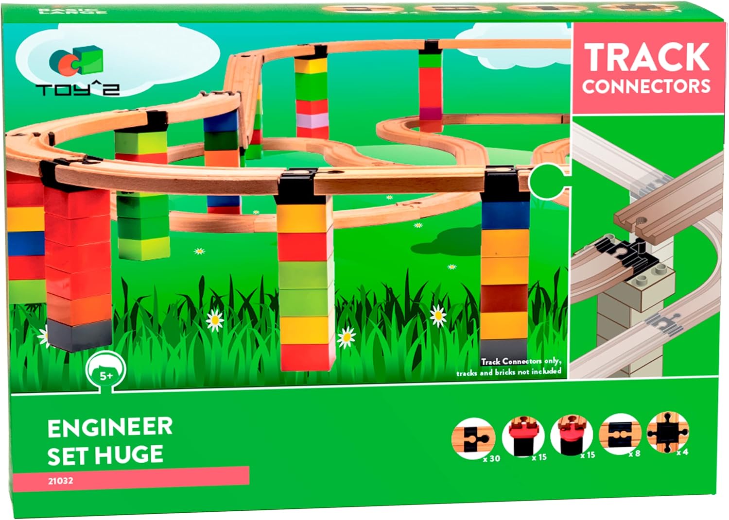 JNZLT 18-teiliges Schienen Verbinder Set + 3 Gleisstopper - Kompatibel Mit Brio & Duplo