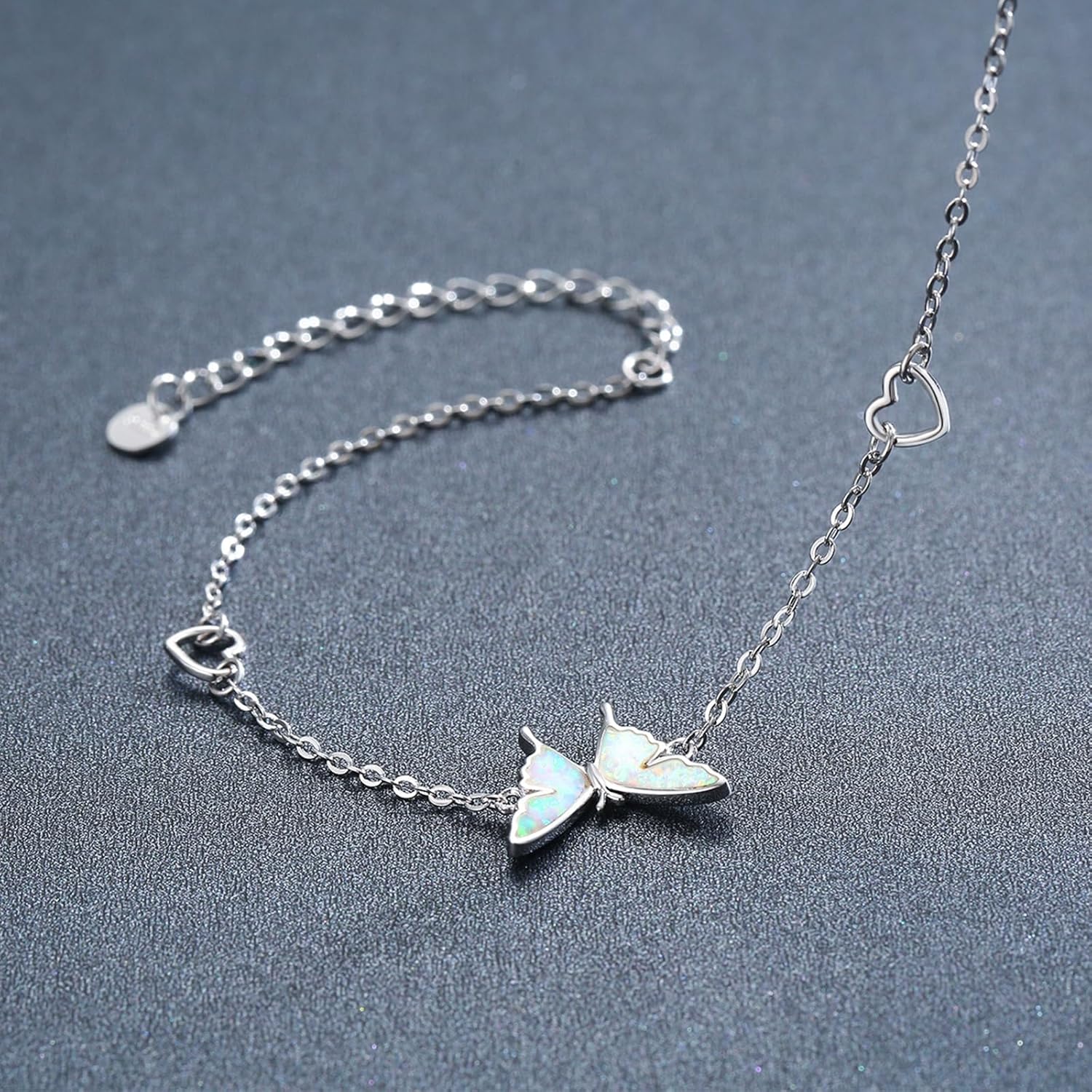 CUOKA MIRACLE Butterfly Bracelet 925 Sterling Silver White/Blue/Pink/Green Opal Bracelet Adjustable Butterfly Jewelry Gifts for Women Teens Birthday - Image 2