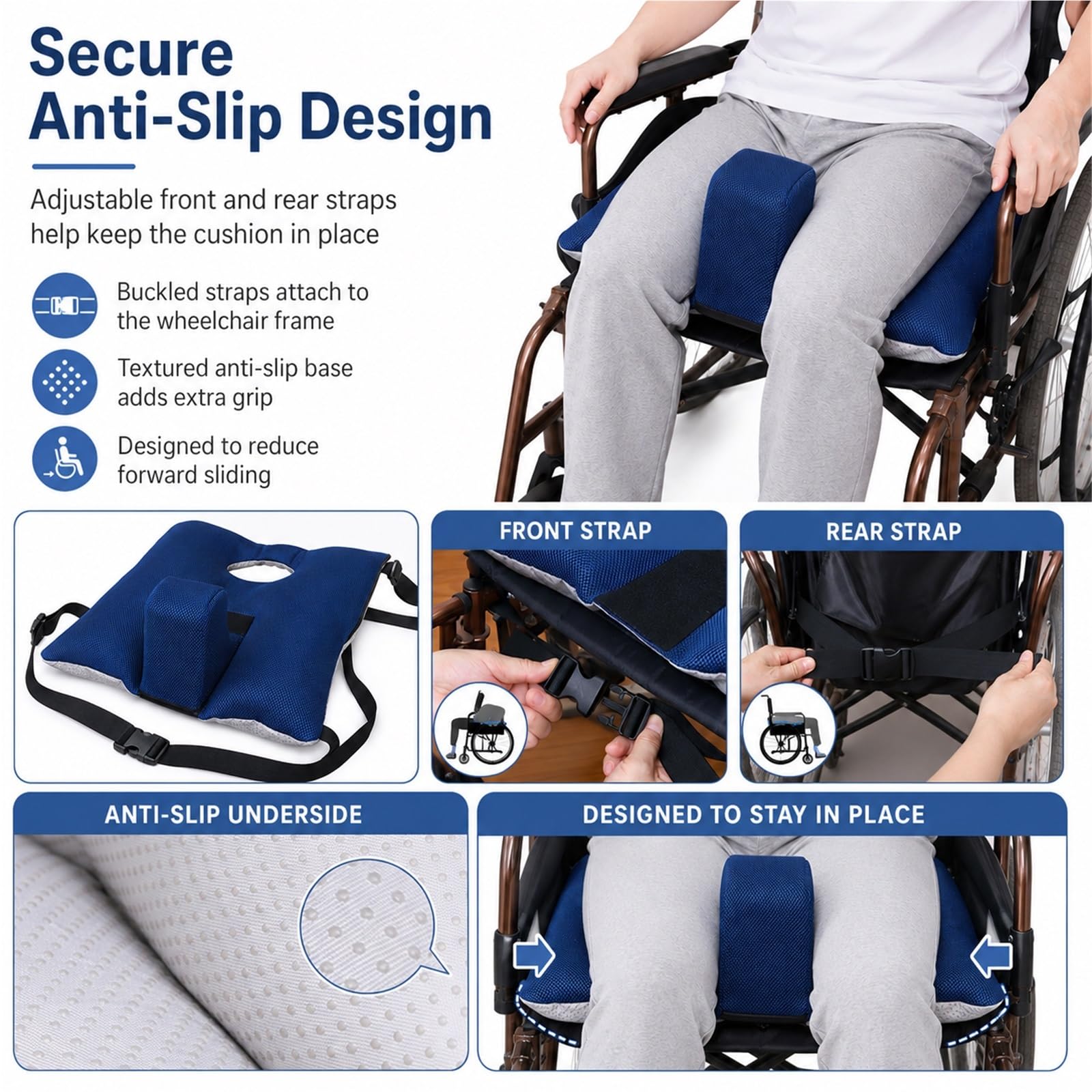 Soporte Lateral para Silla de Ruedas Antivuelco Cojín Antiescaras para Ancianos y Discapacitados Protector Lateral Ajustable de Espuma para Alivio de Ciática y Coxis