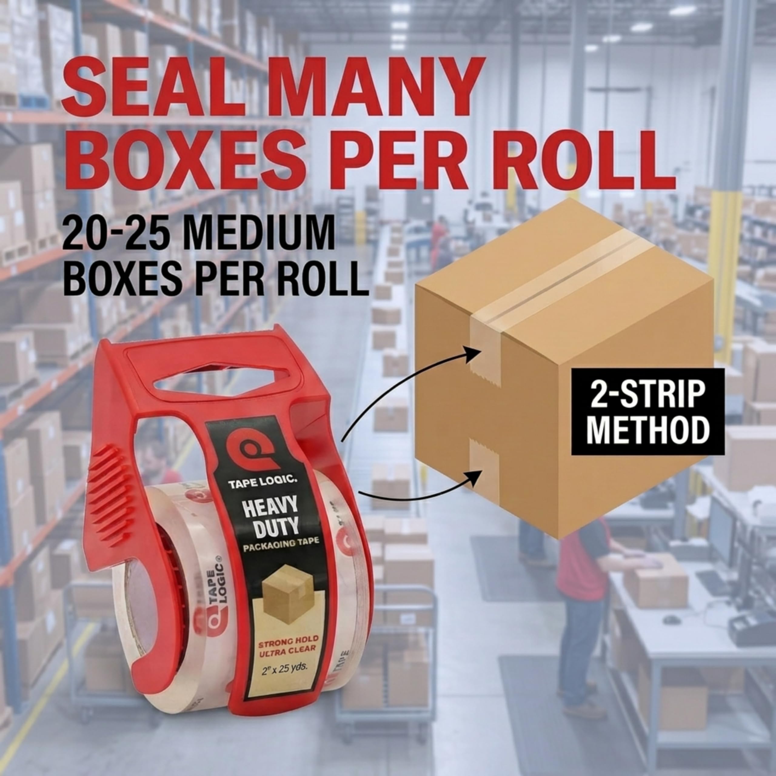 Tape Logic Strapazierfähiges Verpackungsklebeband mit Abroller, 5,1 cm x 22,8 m, 6 Stück, starkes, transparentes Packband, ideal für Versand und Umzugskartons