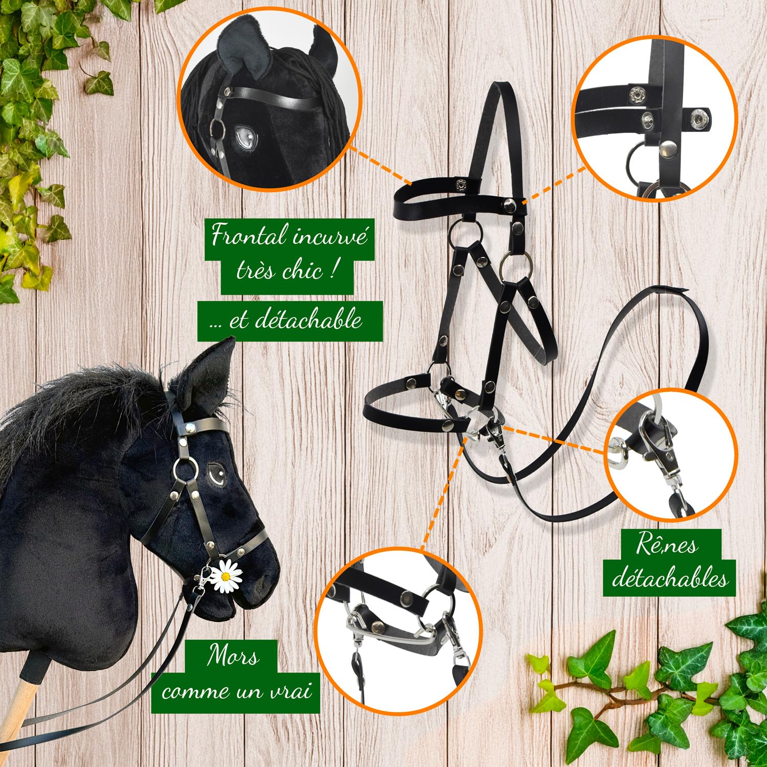Hobby Horse Land Hobby Horse Size A3 Parent (negro, halter negro, cordón y gorro blanco)