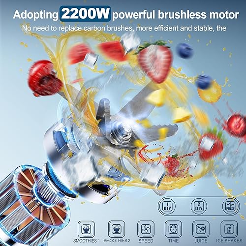 Miniatura 3 de Licuadora comercial de 2200 W, 2.1 cuartos de galón, 68 oz, silenciosa, motores sin escobillas, batidos comerciales, bebidas congeladas,