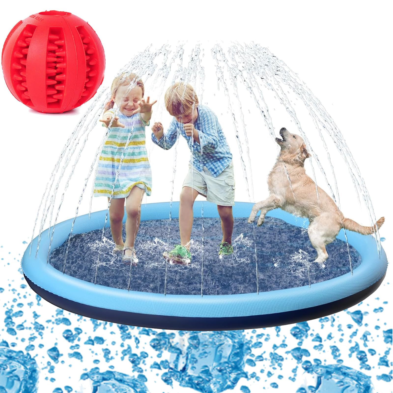 Puppery Sprinkler Wasserspielmatte Für Hunde, Wasserspielmatte Hund, Wasserspielzeug Hund, Wassermatte Hund, Verdickt rutschfest Planschbecken Hund, für Hunde und Kinder (170cm)