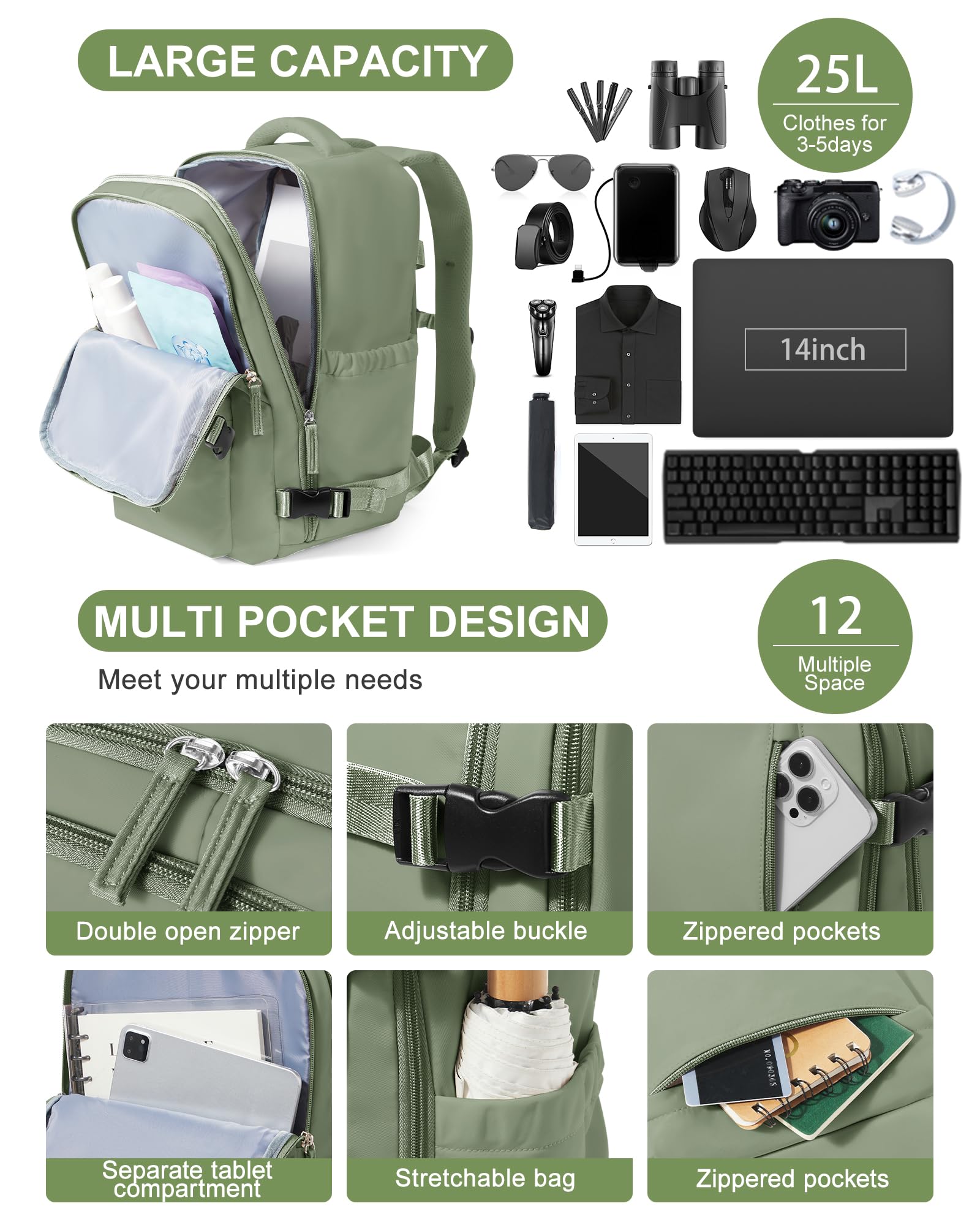 BJLFS Borse da Cabina per Ryanair 40×30×20 Zaino da Viaggio con Sottovuoto Bagaglio a Mano 40x20x25 Easyjet 45×36×20,Zaino Wizzair 40x30x20,Zaino Casual per laptop da 14 pollici per scuola