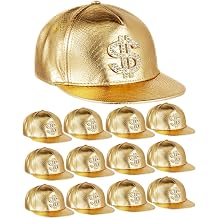 Xtinmee 12 Pcs Gold Hip Hop Hats Bulk 80s 90s Hat with Dollar Sign Hip Hop Birthday Party Decorations Flat Brimmed Rock Cap