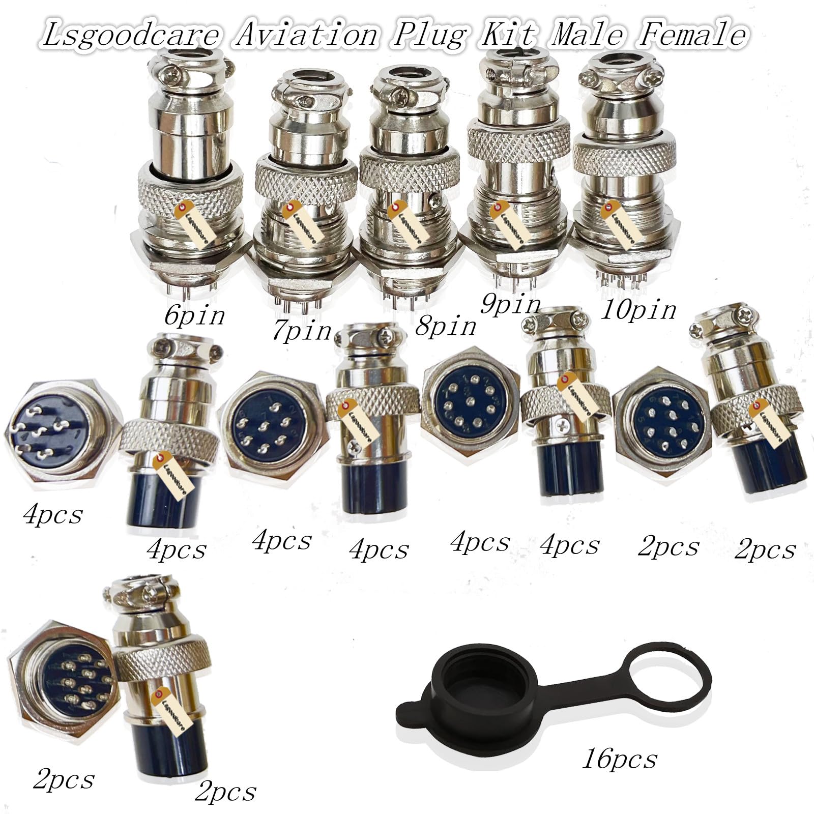 Lsgoodcare 48 pezzi 16 mm 6 pin 7 pin 8 pin 9 pin 10 pin maschio femmina GX16 filo metallo aeronautico cavo assortimento di connettori kit con tappi per l'aviazione