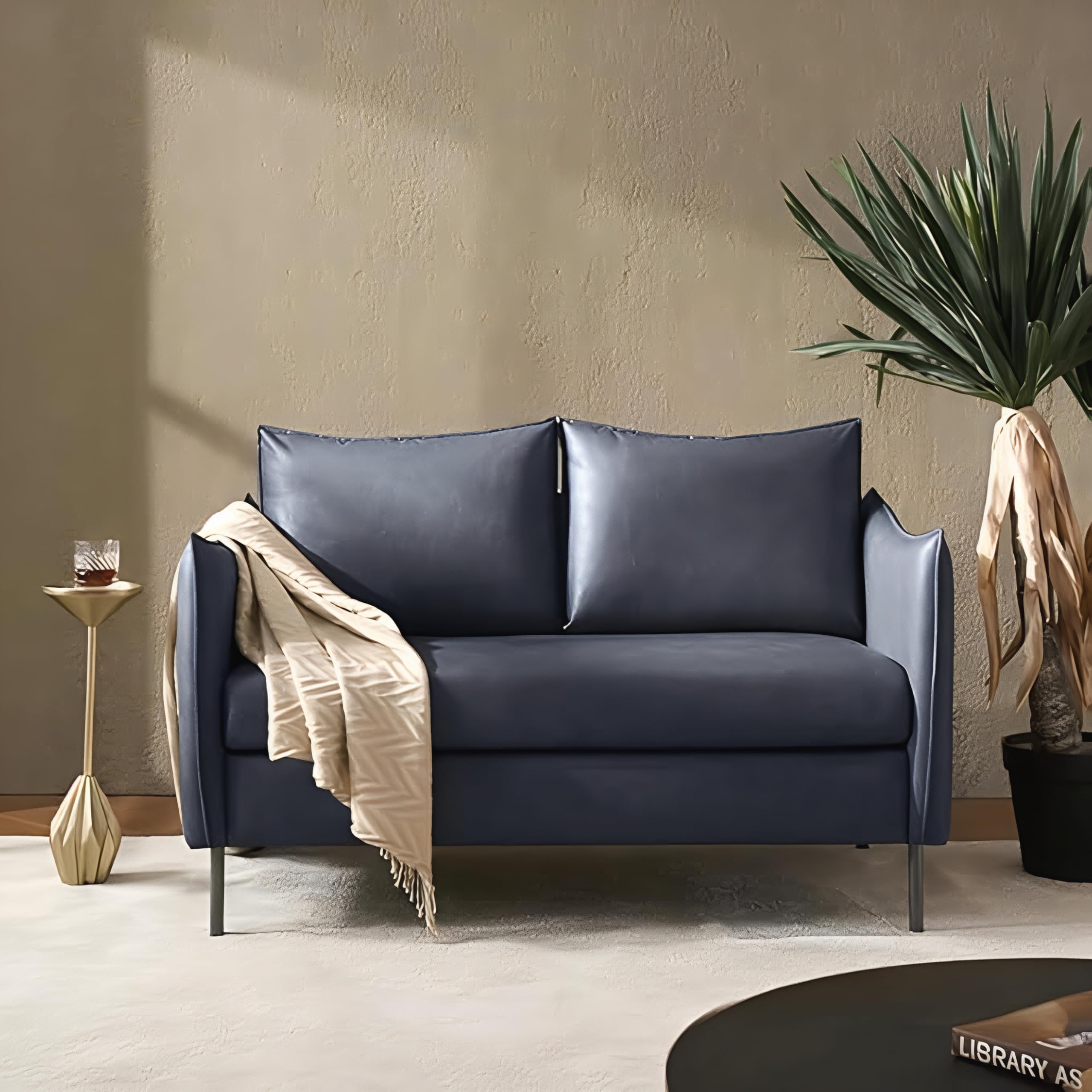 Upholstered Leather Loveseat Modern 2 Seater Sofa Compact Two Seater Lounger for Living Room Bedroom Hotels & Offices Comfortable & Durable Seating (Navy Blue)-image-43