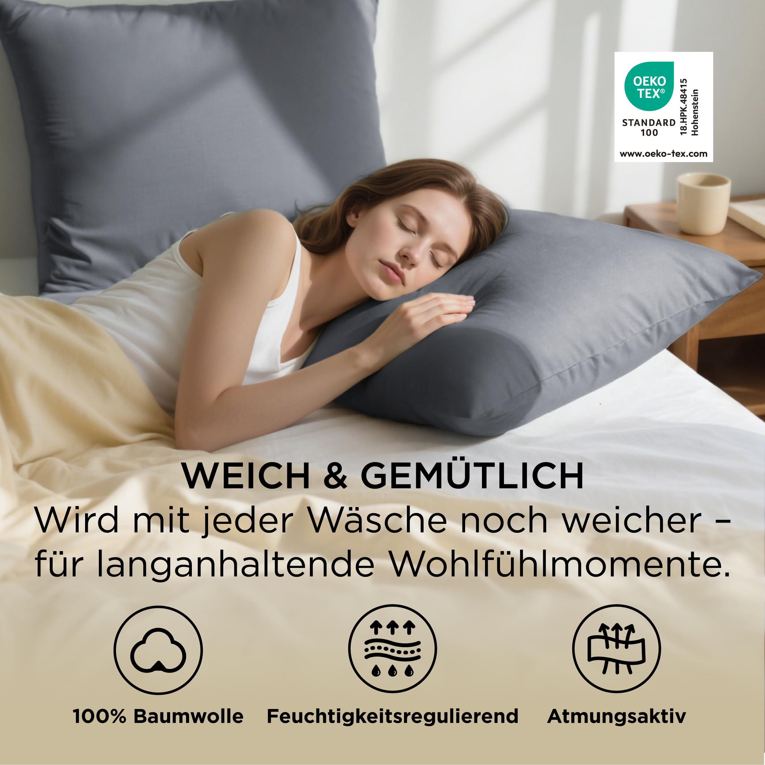 BEDSURE Zestaw 2 poszewek na poduszki 80x80 - 100% bawełna poszewka na poduszkę 80x80, poszewki z zamkiem błyskawicznym, Oeko-TEX, poszewka na poduszkę - miękka, oddychająca i trwała na łóżko, sofę
