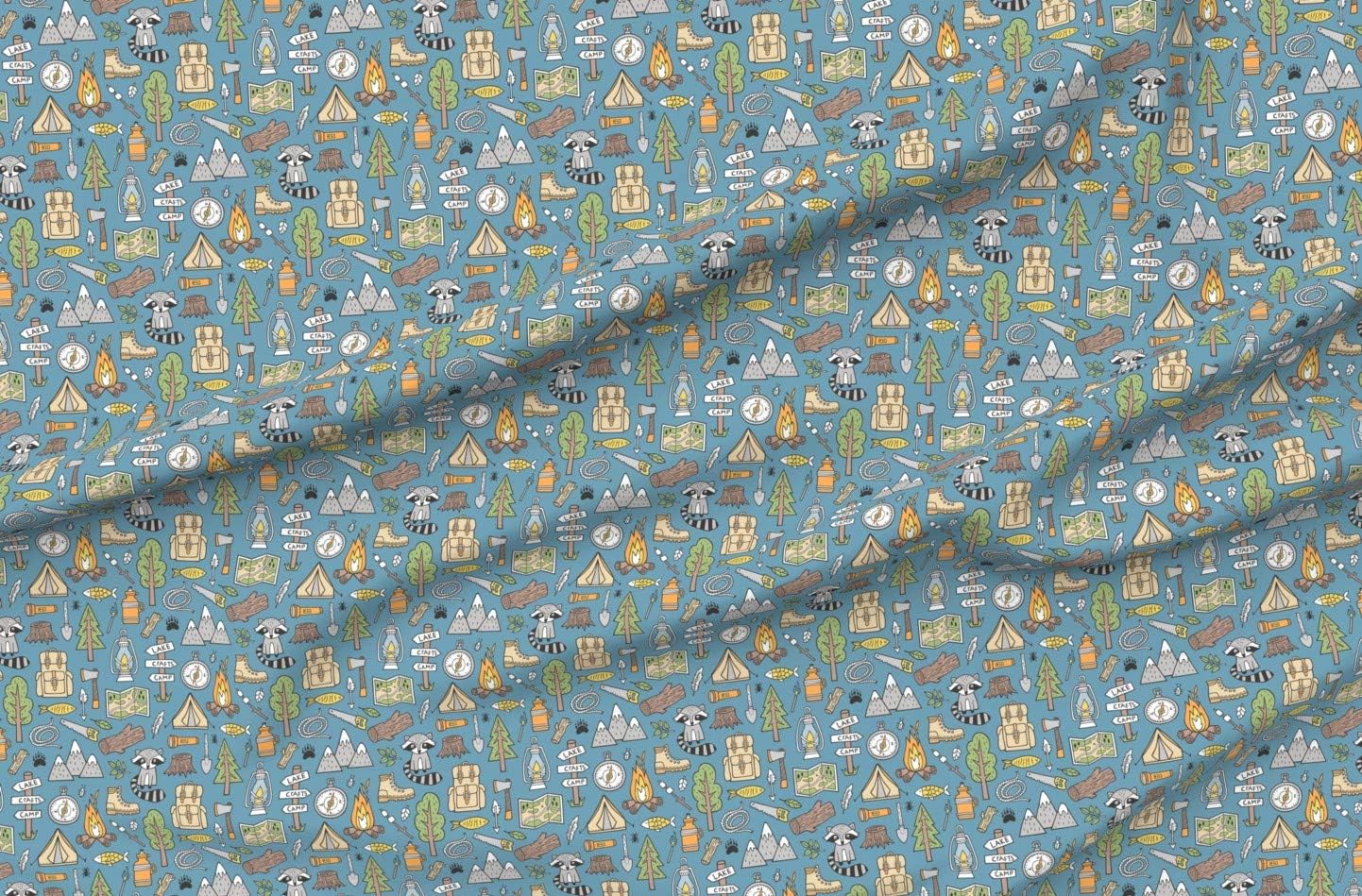 Spoonflower Fabric - Woodland Forest Animal Outdoor Camping Nursery Kid Printed on Organic Cotton Sateen Fabric by The Yard - Sewing Quilting Apparel Home Decor