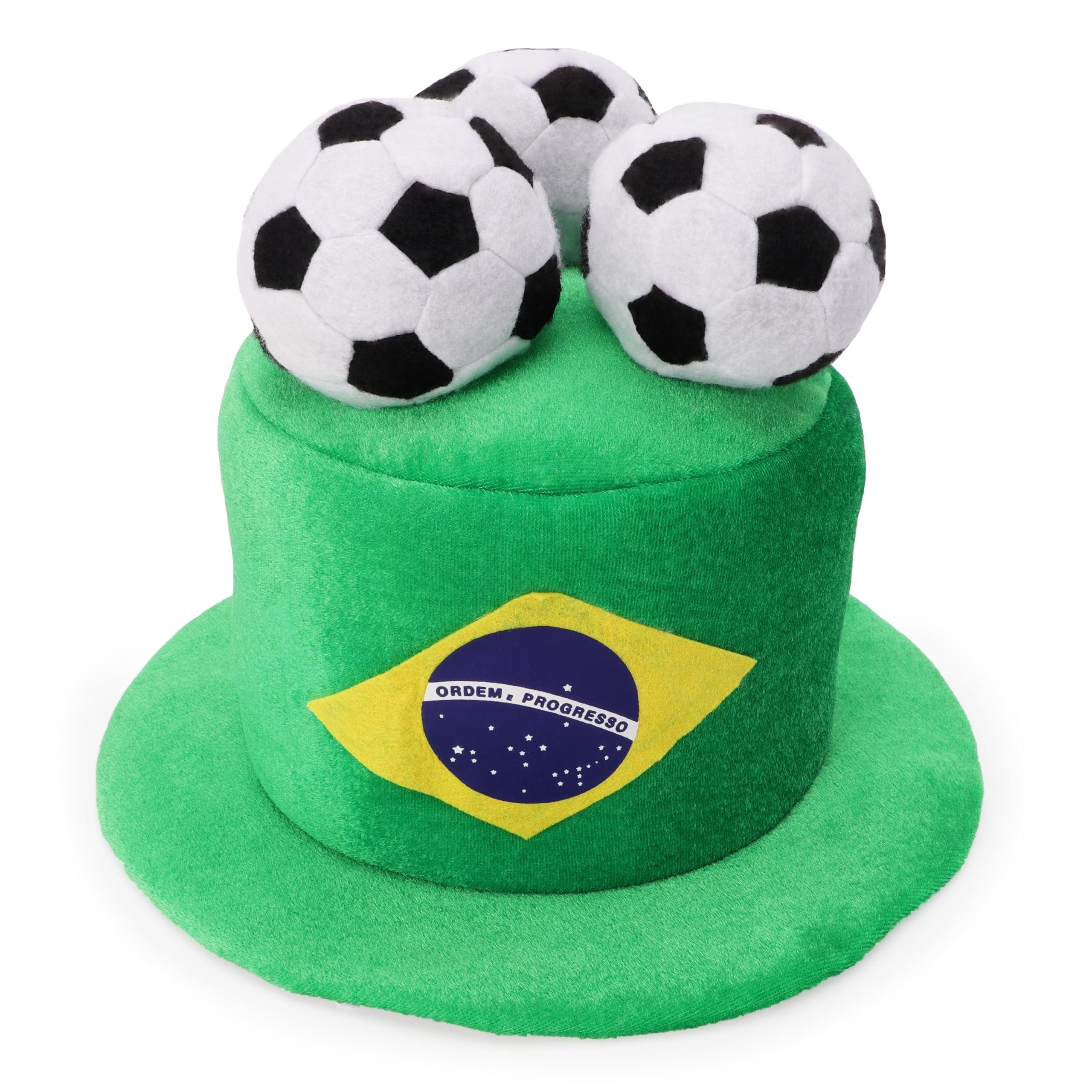 Toyland® Brazil Flag Football Fan Top Hat With 3D Footballs - World Cup, Euros Fancy Dress Themed Parties & Celebrations - 10 Countries To Choose