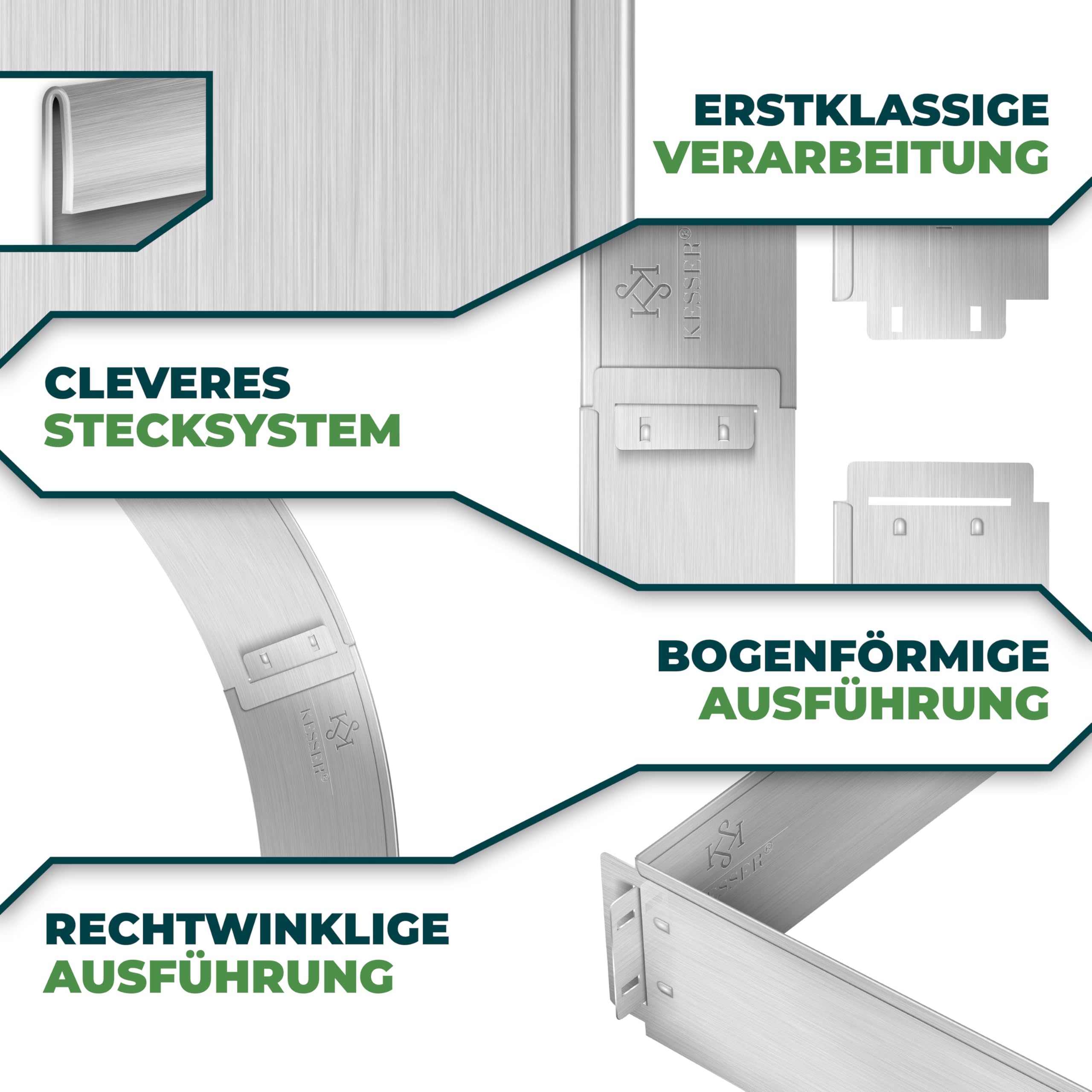 KESSER® Rasenkante Beeteinfassung Beetumrandung 5m 100x14cm Beetbegrenzung Rasenbleche Mähkante Metall Palisade Silber