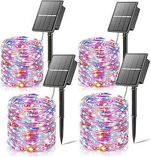 LED イルミネーション ソーラー ストリングライト クリスマスツリー 超明るい 20M 200球 8点灯モード 夜間自動点灯 IP65防水 電飾 太陽エネルギーです フェアリー ガーデンライト おしゃれ 屋外 ソーラー クリスマス バースデー 結婚式 新年 祝日 バレンタインデー 学園祭 パーティー 庭 飾り，4個セット(マルチカラー)