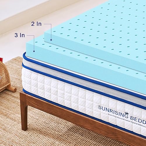 Miniatura 7 de Cubrecolchón de espuma viscoelástica, espuma viscoelástica con infusión de gel de 2 pulgadas, sensación de felpa, enfriamiento y alivio de presión,