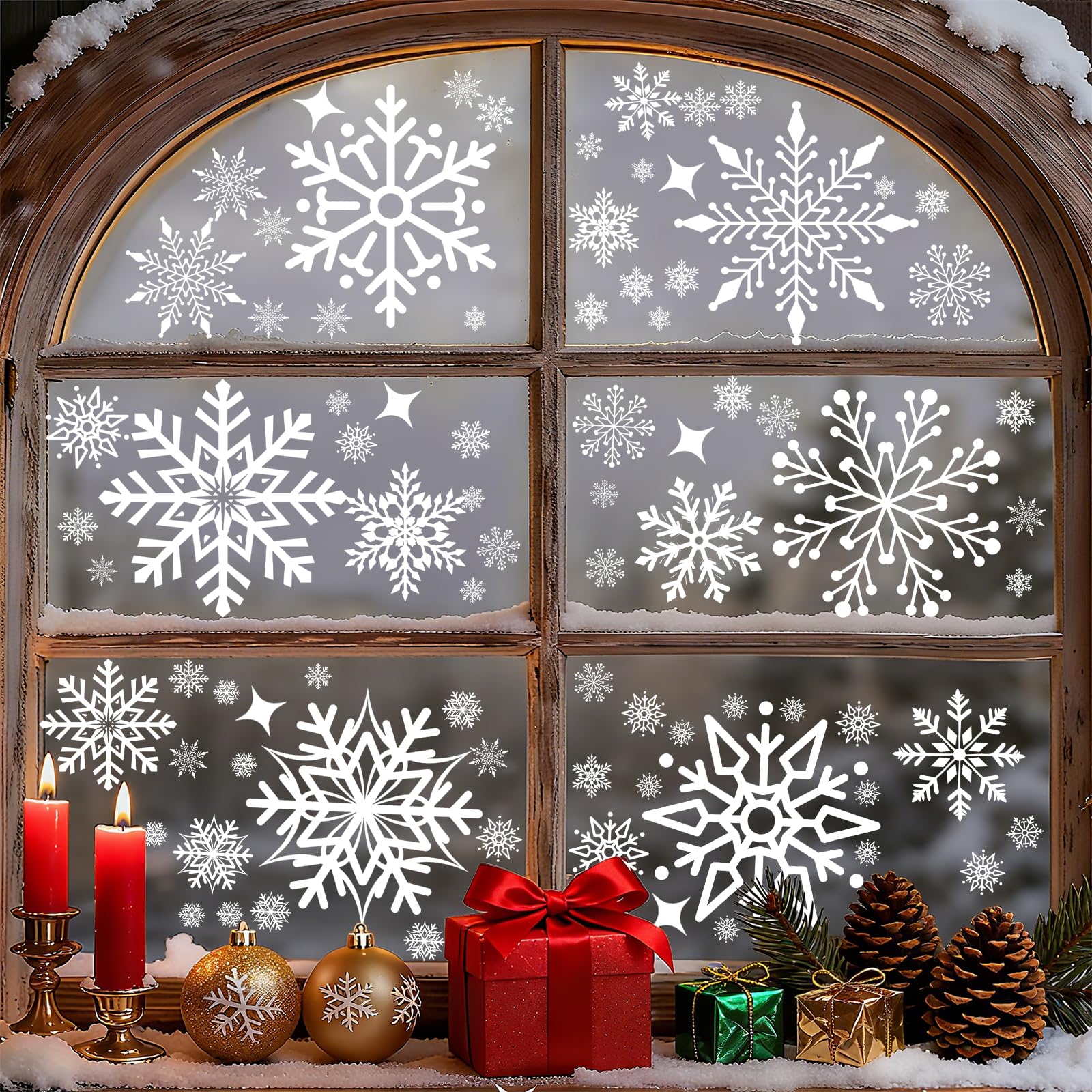 Shatoo White Christmas Window Stickers Reusable, 160Pcs Xmas Snowflake Window Stickers Merry Christmas Window Clings Decals Double Sided, Winter Christmas Decorations For Glass Shop Windows Door