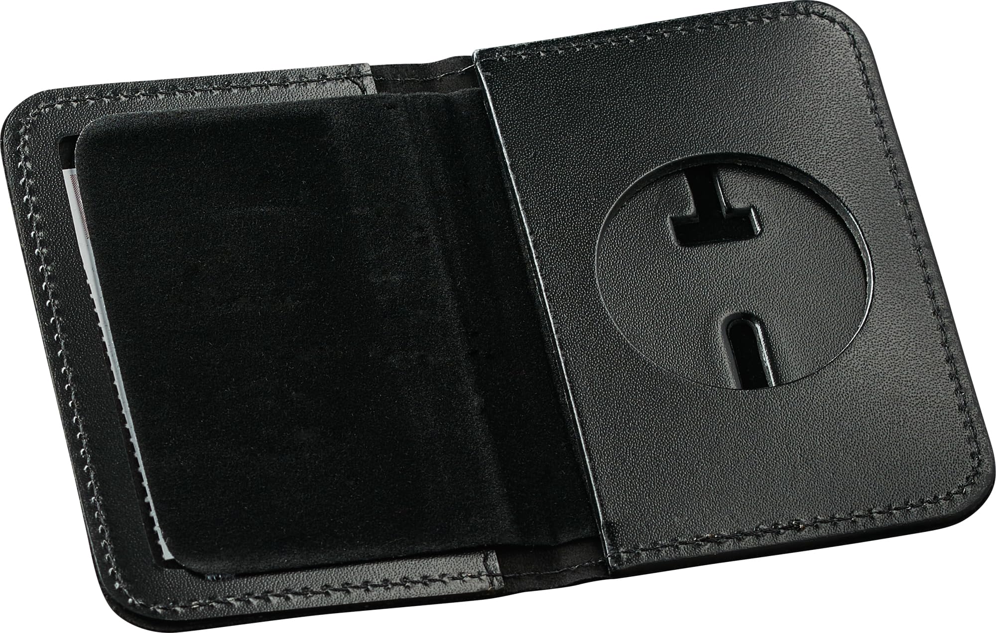 Perfect Fit Texas Police Badge and Id Case 2 Inch Round Cutout Black Leather (cutout 94)