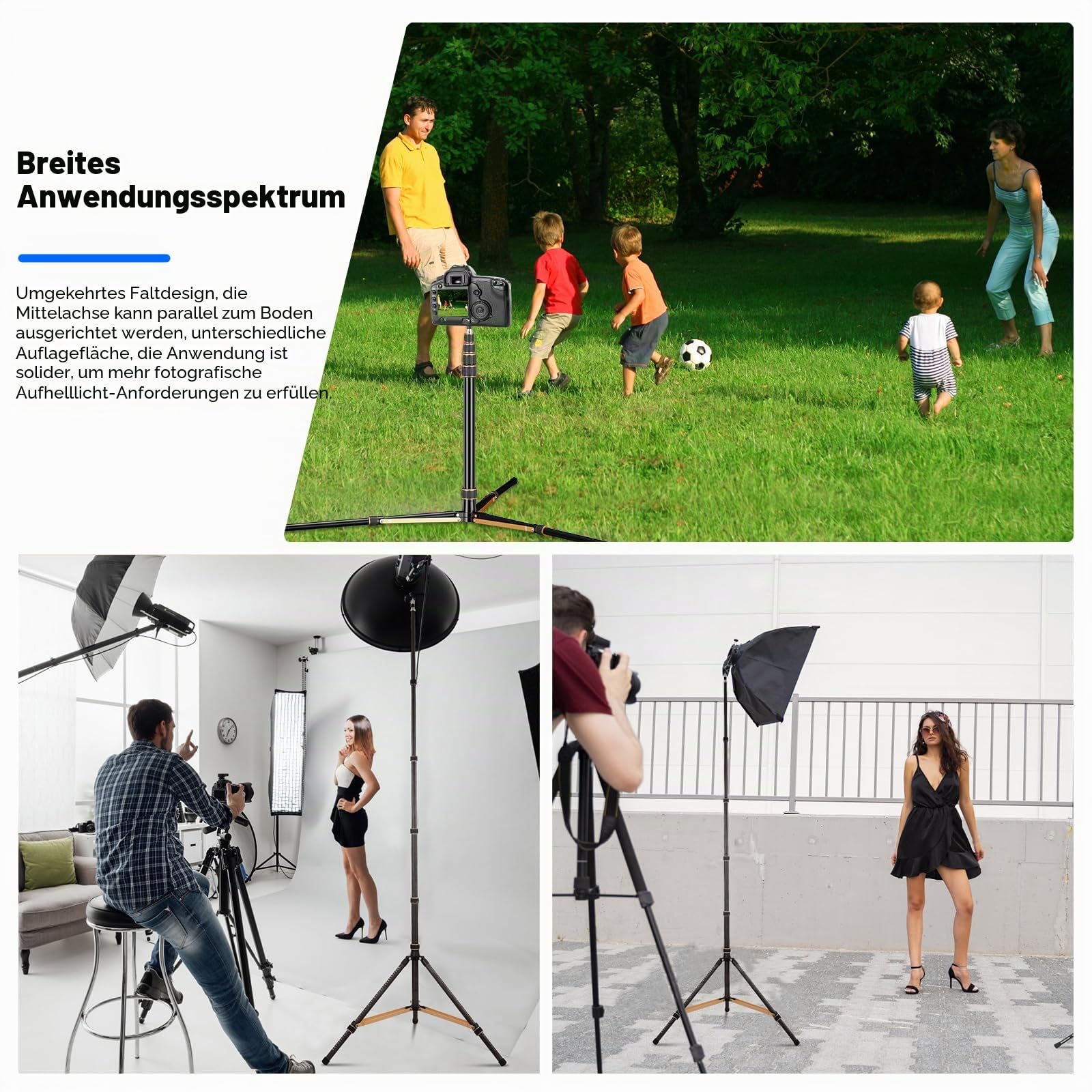 Soonpho Lichtstativ aus Aluminiumlegierung mit 180° umkehrbaren Beinen,1/4"-3/8" Schraubadapter und Tasche,102,36in/260cm tragbares Reisestativ für die Fotografie im Freien, Speedlite Strobe Softbox
