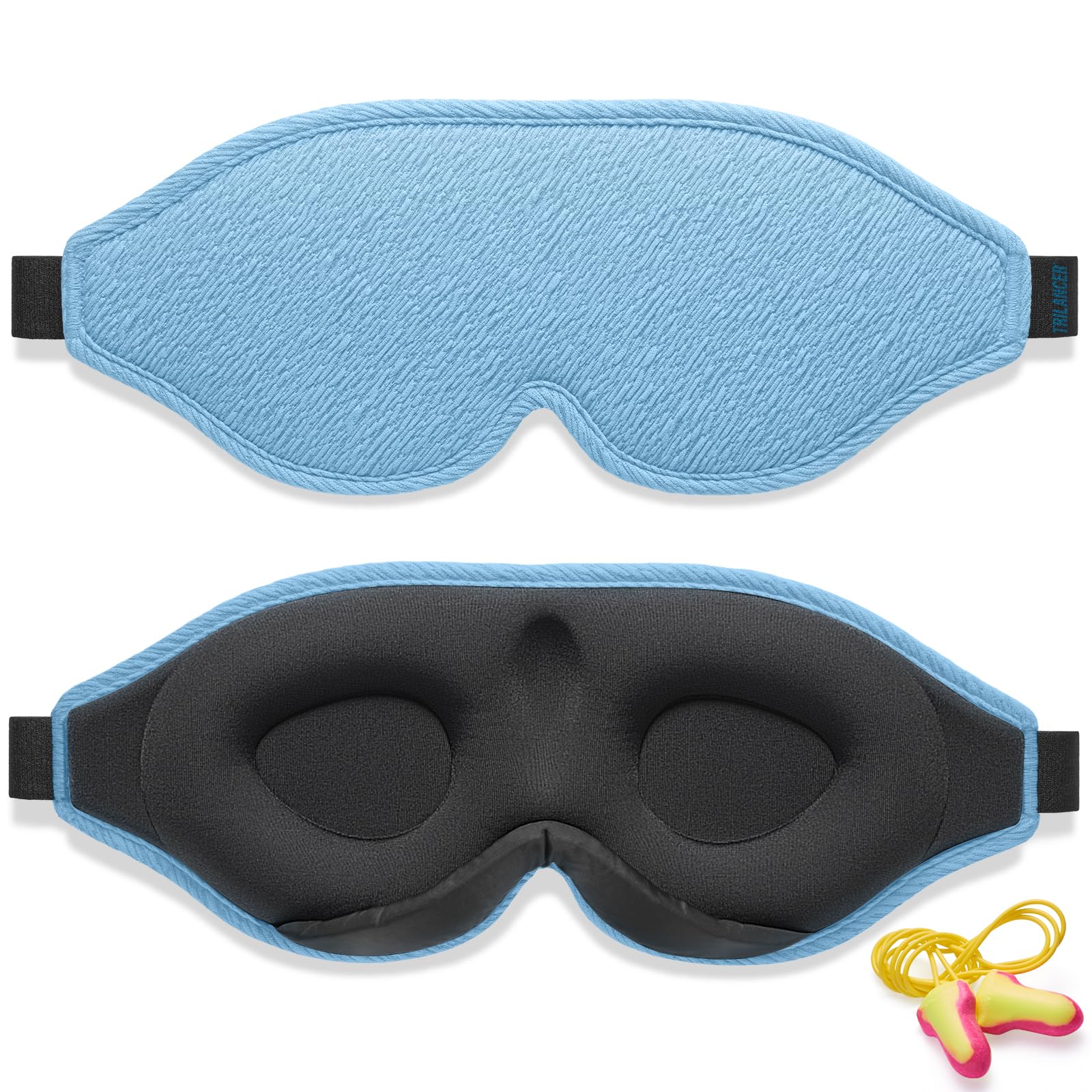2025 Innovative Sleep Mask for Men and Women, Trilancer 3D 100% Light Blocking Design, Comfortable Eye mask, Blackout Blindfold for Sleeping, Nap, Meditation, Travel, with Earplugs (Blue)