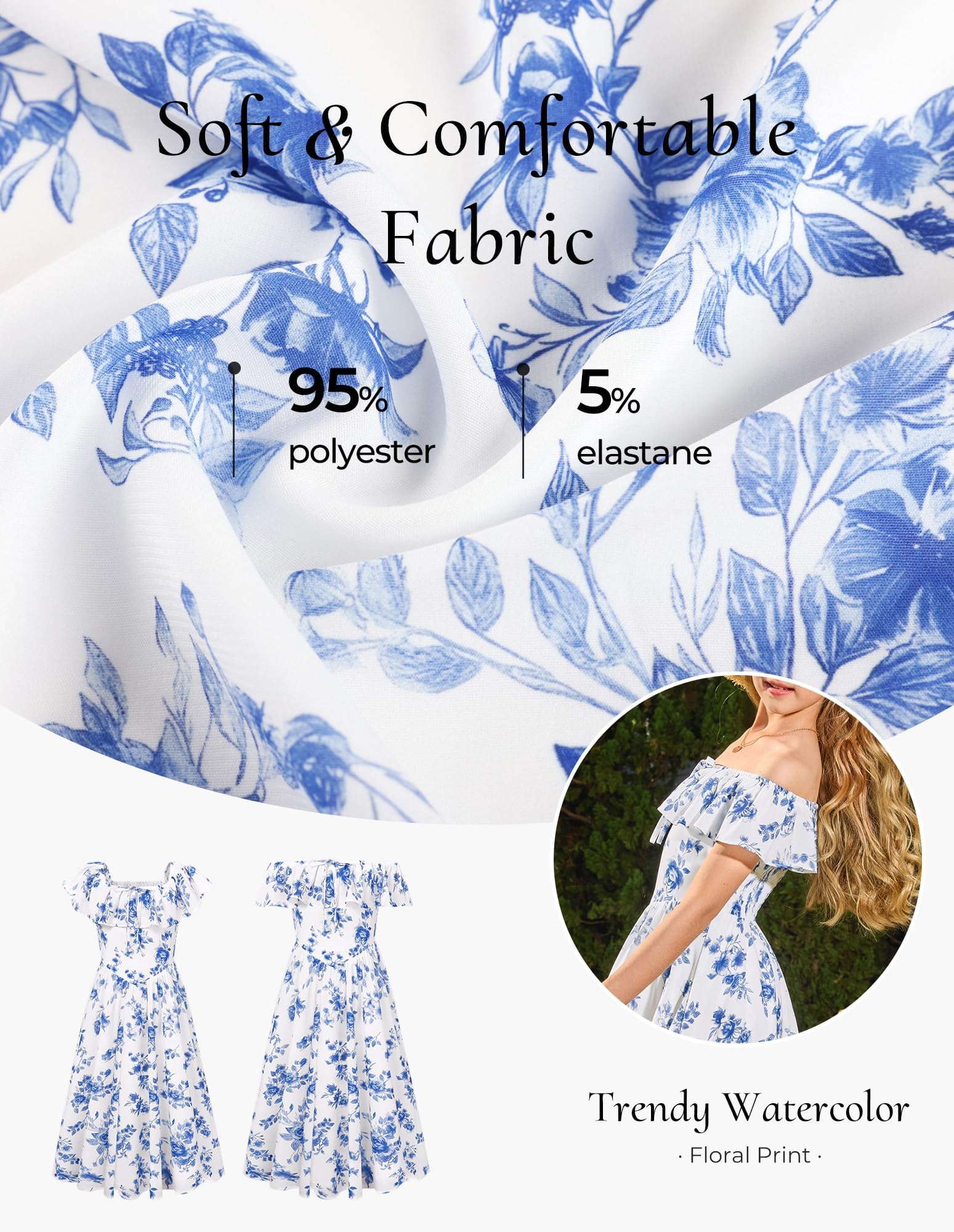 GRACE KARIN Mädchen Sommer Kleid A-Linie Blumenmuster Rüschenkragen Prinzessinkleid mit Schleife