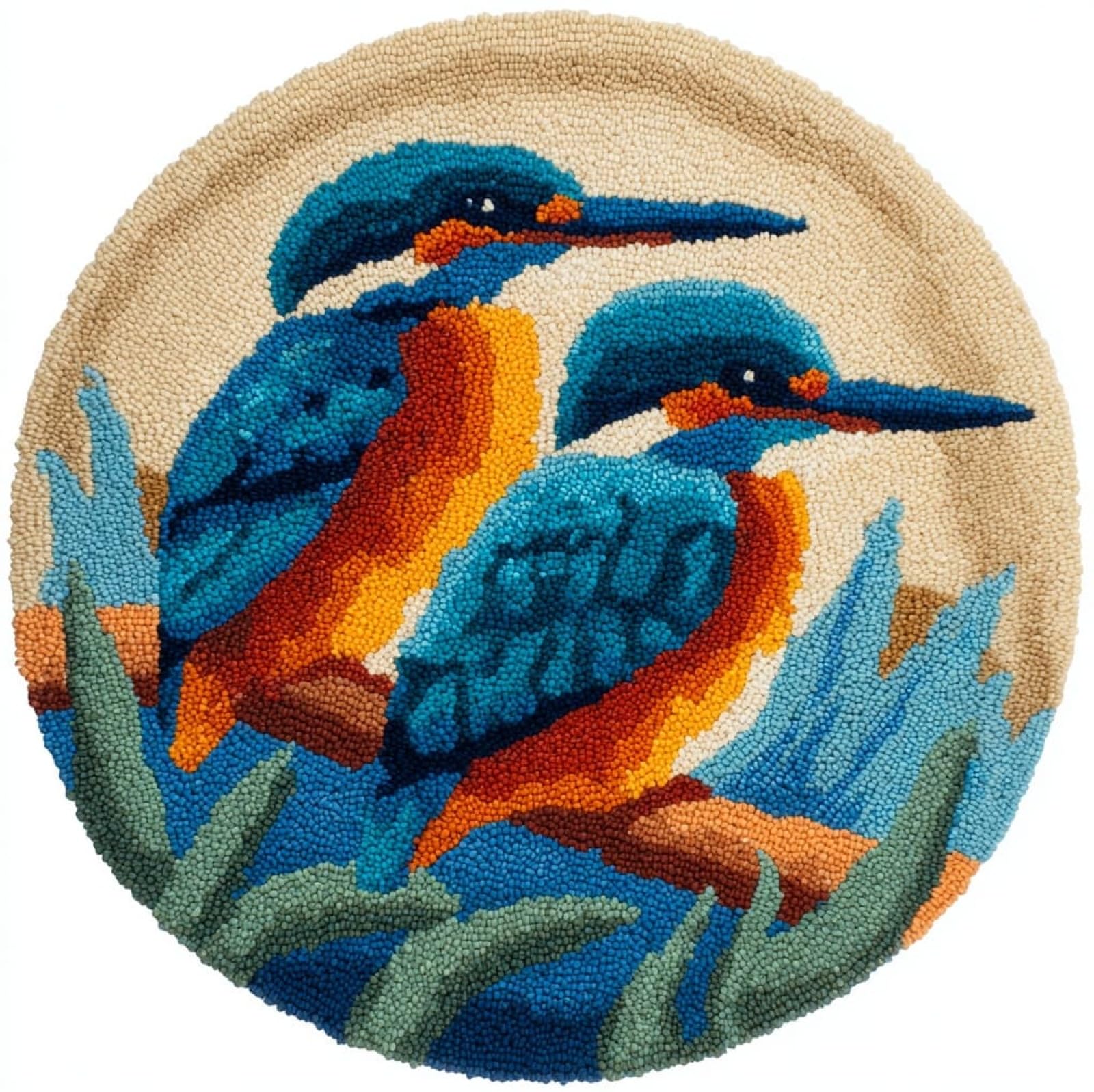 Wallustrioaw 001 Crochet Rug Making Kit For Adults,Two Kingfishers,Diy Needlework Crafts For Home Decor,Latch Hook Kits Gift For Beginners Kids,50X50cm