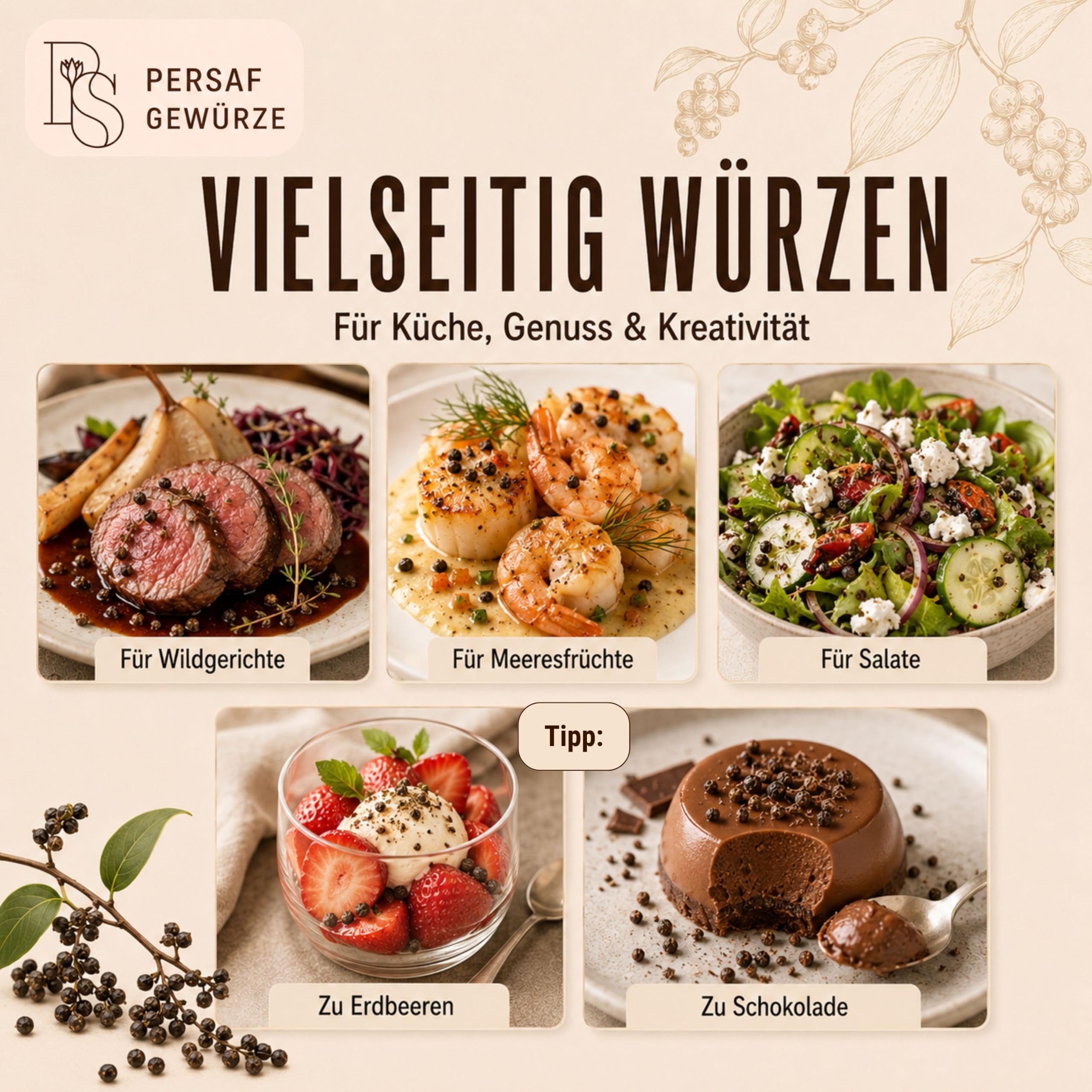 PerSaf BIO Voatsiperifery Wildpfeffer 1 kg - endemischer Urwaldpfeffer aus Madagaskar - ganzer Pfeffer in Gourmet Qualität - inkl. Vanilleschote - DE-ÖKO-006