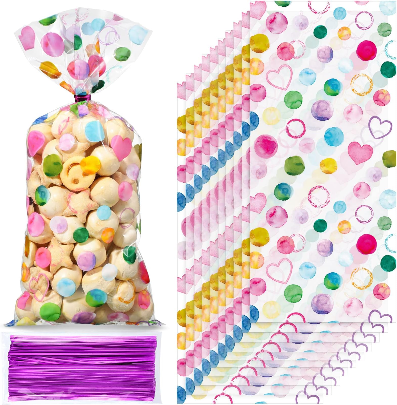 Amazon.com: Harloon 100 Pieces Cellophane Treat Bags with Twist Ties ...
