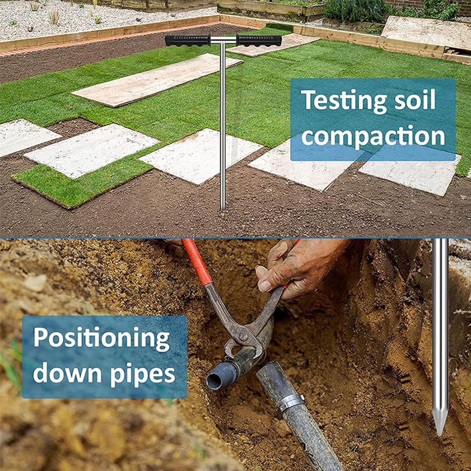 Stainless Steel Soil Probe Rod, 32 Inch Adjustable Segmented Ground Rod with T Handle for Locating Septic Tanks Pipes Soil Compaction Test