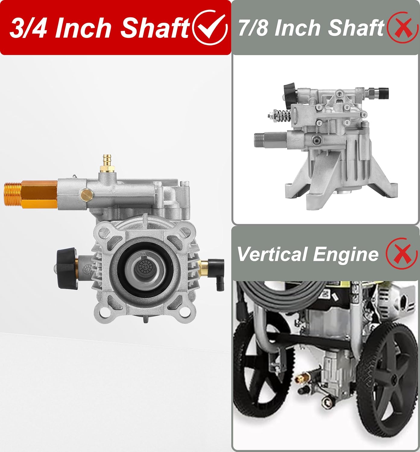 M MINGLE 3/4" Shaft Horizontal Pressure Washer Pump - 3000 PSI Power Washer Pump - Compatible with Troybilt, Simpson, Karcher, Honda, Excell, etc Multiple Brands - Rear Inlet/Outlet
