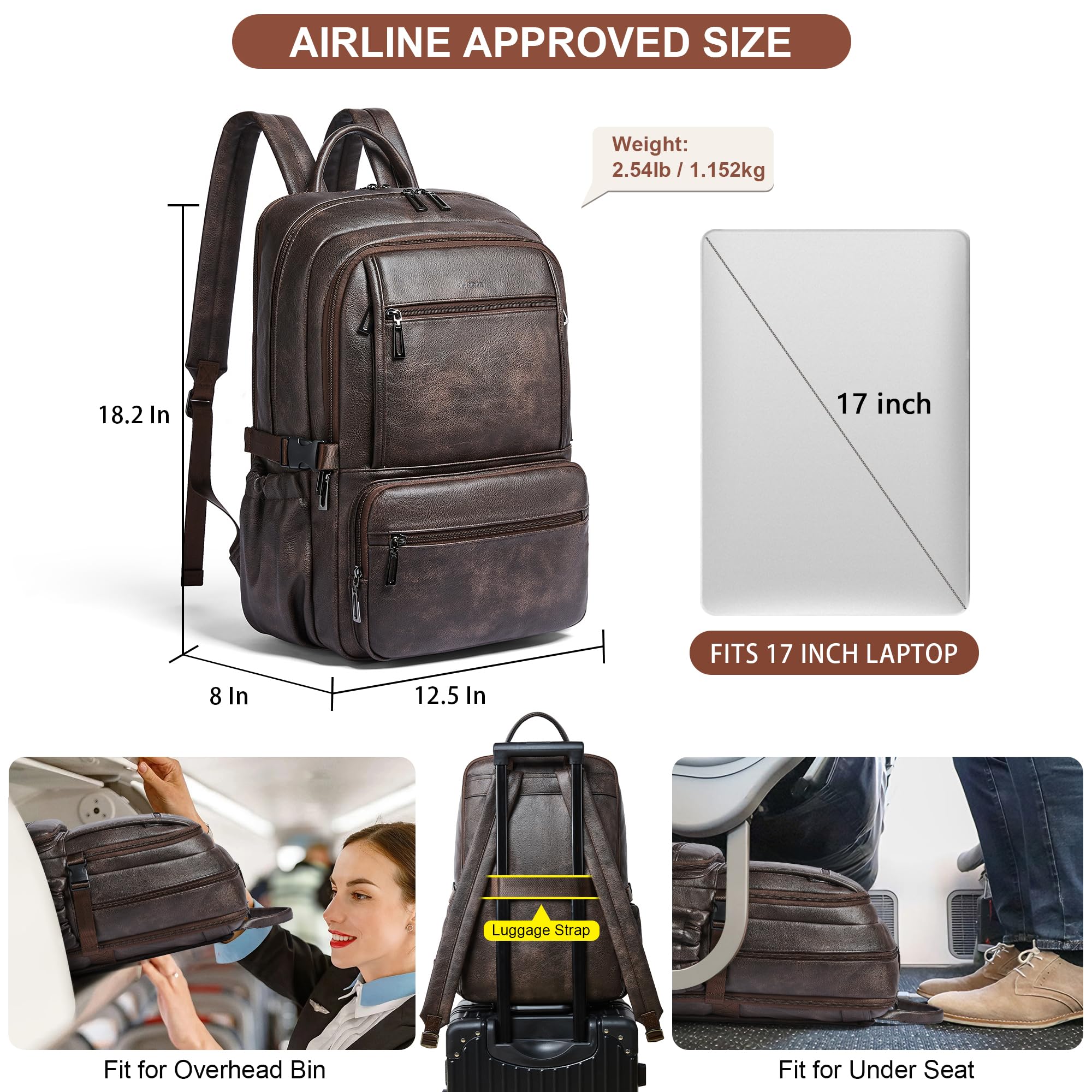 Shrrie cuoio lavoro laptop zaino computer tasca per viaggi d'affari collegio ufficio fit 17in laptop cuoio zaino tote tasca 35L spazioso zaino impermeabile