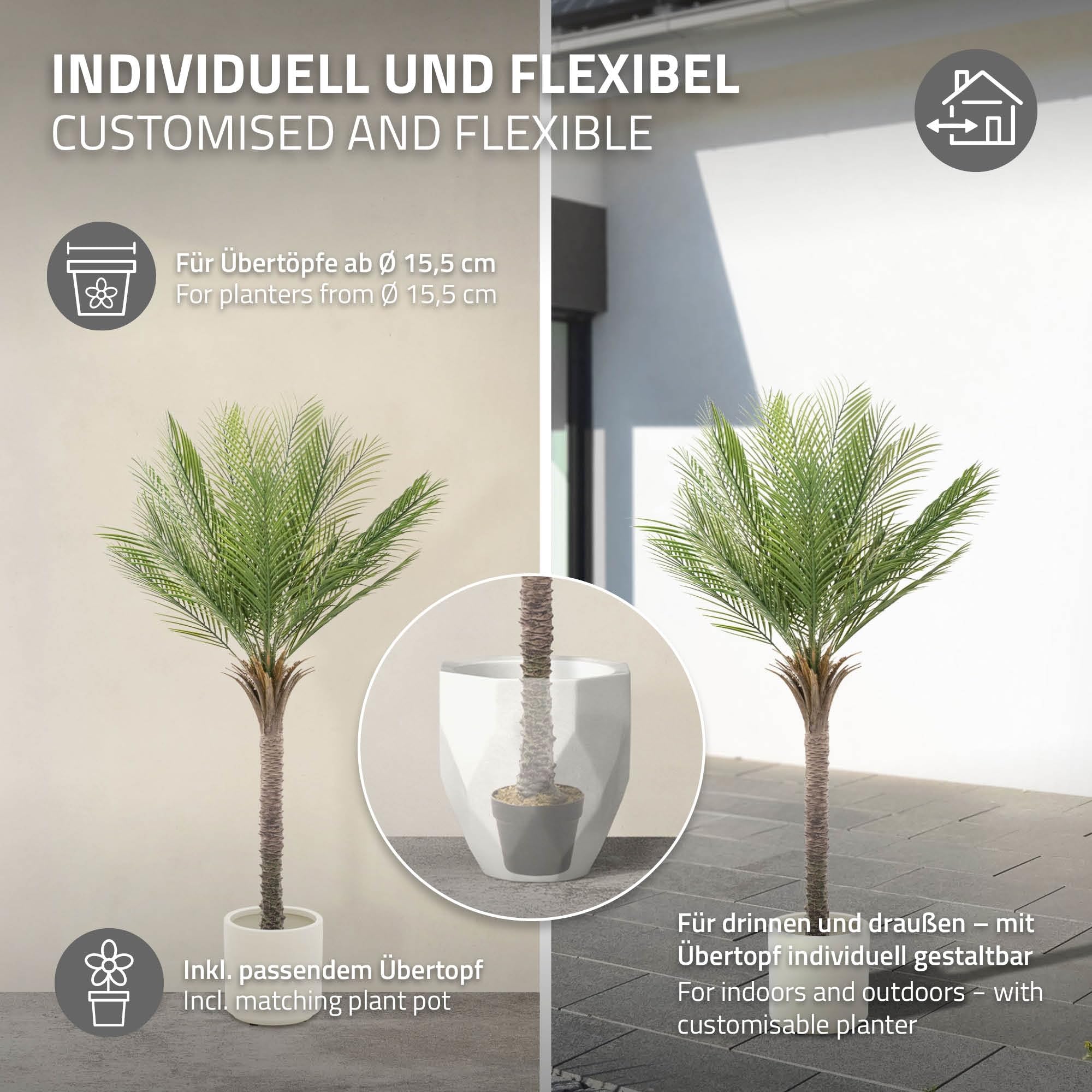 ML-Design Palma Artificiale 150 cm Piante Artificiali Grandi Piante Finte Tropicale Pianta Artificiale Decorazione in Plastica in Vaso per Interni/Esterni Albero Artificiale Come Vero per Soggiorno