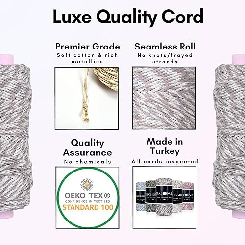 Miniatura 3 de BOCHIKNOT Cordón metálico de macramé, 0.118 in x 165 yardas, hilado con hilo dorado y plateado, ideal para manualidades de macramé, brillo de suero