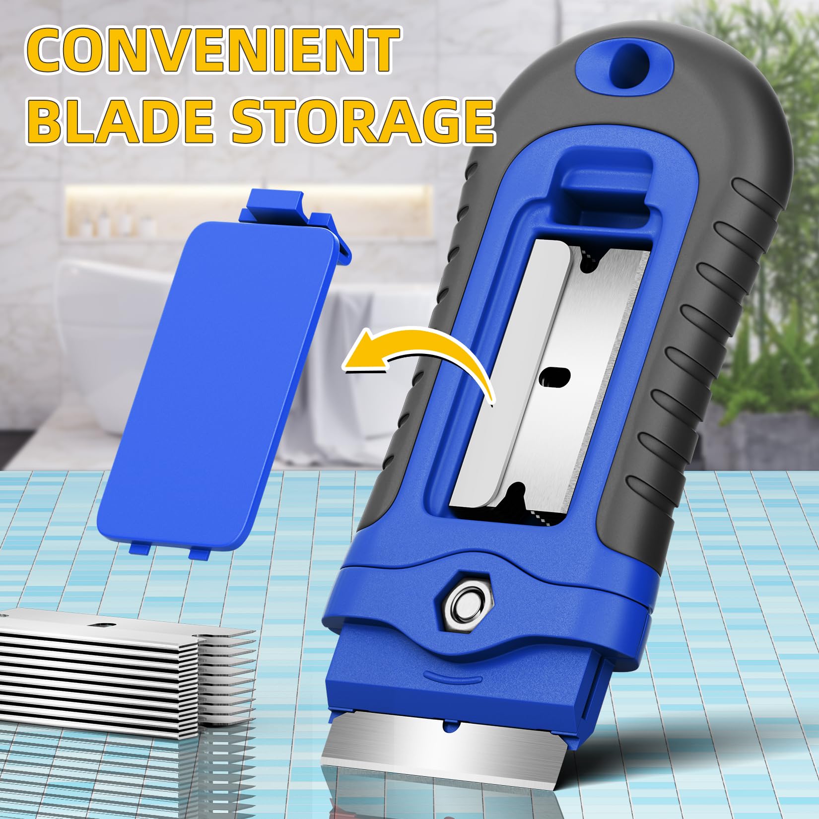 DIYSELF 1 Pack Razor Blade Scraper, Glass Scraper with Extra 15 Blades, Professional Razor Scraper for Glass Stove Top, Window, Cooktop Cleaning, Precision Scraper Tool for Kitchen