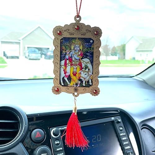LOVENSPIRE Ganesha Krishna Hanuman Om Balaji Shiv - Marco de fotos para colgar el coche, decoración india del coche,