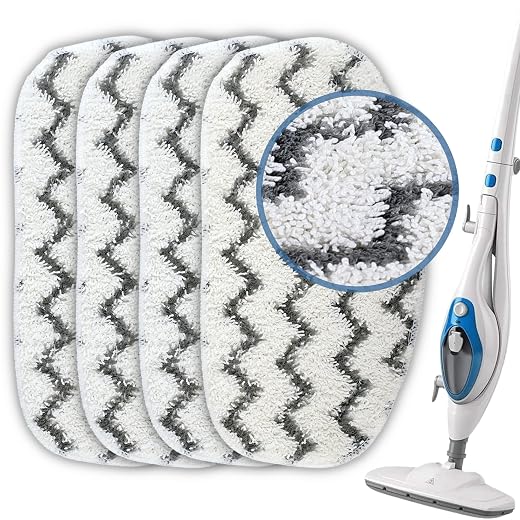F Flammi Heavy-Duty Steam Mop Pads for PurSteam ThermaPro 10-in-1, Extra Thick & Highly Absorbent Microfiber, Washable Reusable Replacement Pads for Deep Cleaning - 4 Pack
