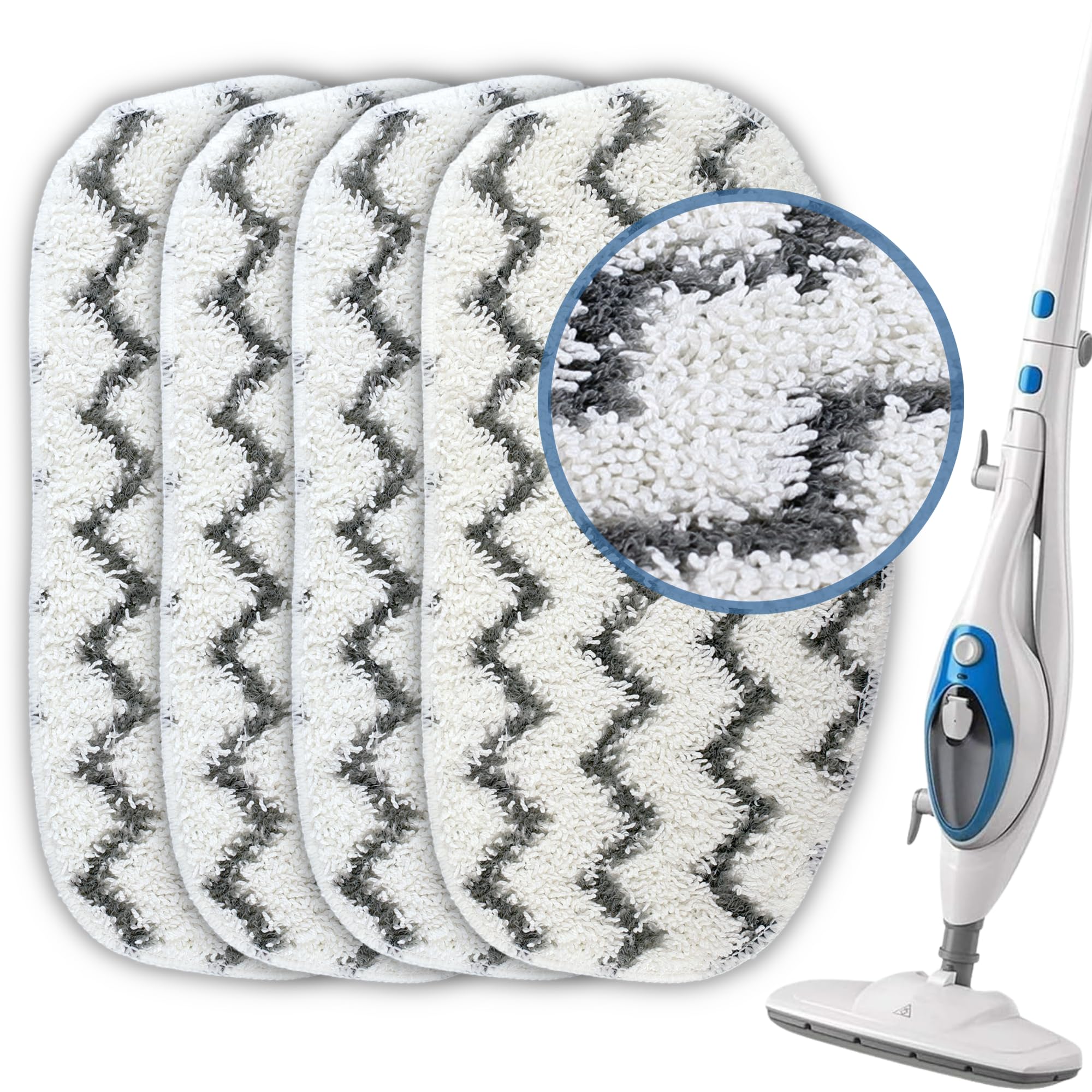 Microfiber Replacement Pads for Pursteam Thermapro 10-In-1 Steam Mop (4 Pack)
