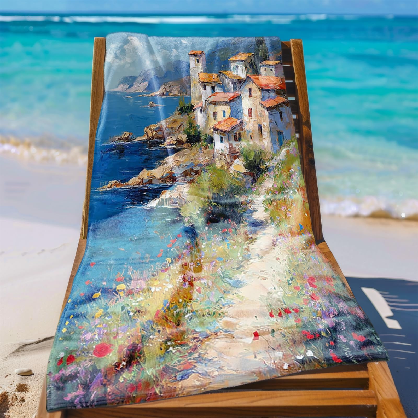 Tapis de Plage XXL Anti Sable Fleurs en Bord De Mer Serviette Piscine Adulte,Natte De Plage Pliable, Voyage Accessoires De Plage Camping,Serviette de Bain Personnalisée