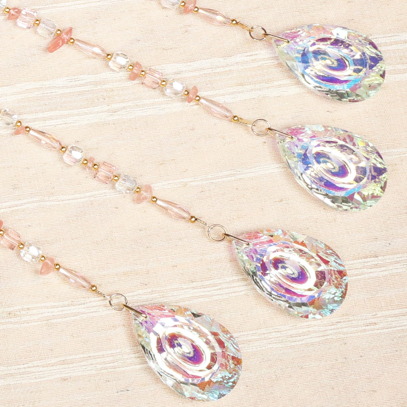 Acchiappasogni a forma di luna grande, con pietre preziose rosa, albero della vita, con cristalli e ciondolo in vetro prismatico, realizzato a mano, decorazione da parete per adulti, camera da letto