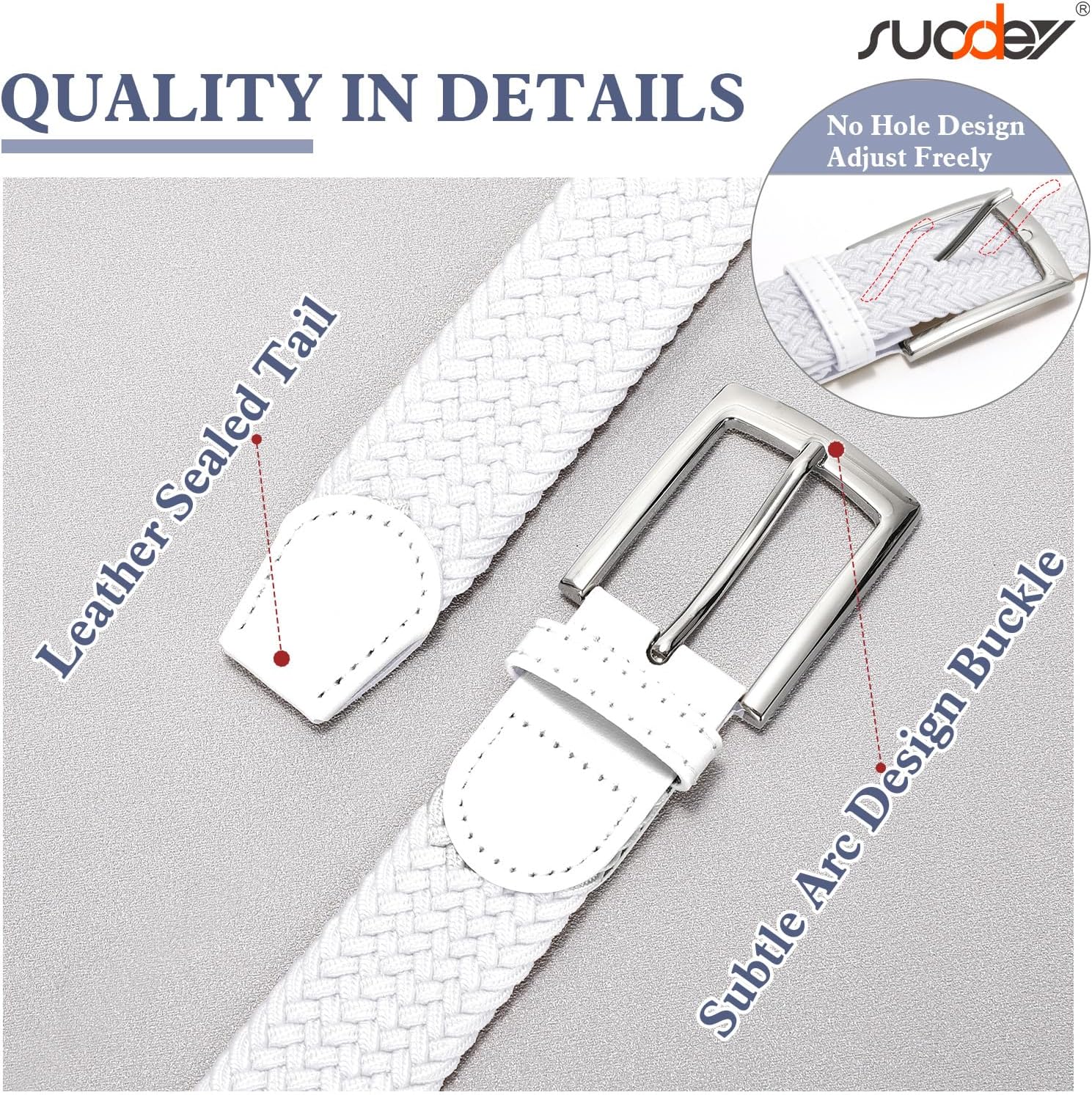 SUOSDEY Elastic Fabric Braided Belts for Men, Stretch Woven Belts for Golf Casual Jeans Shorts - Image 3