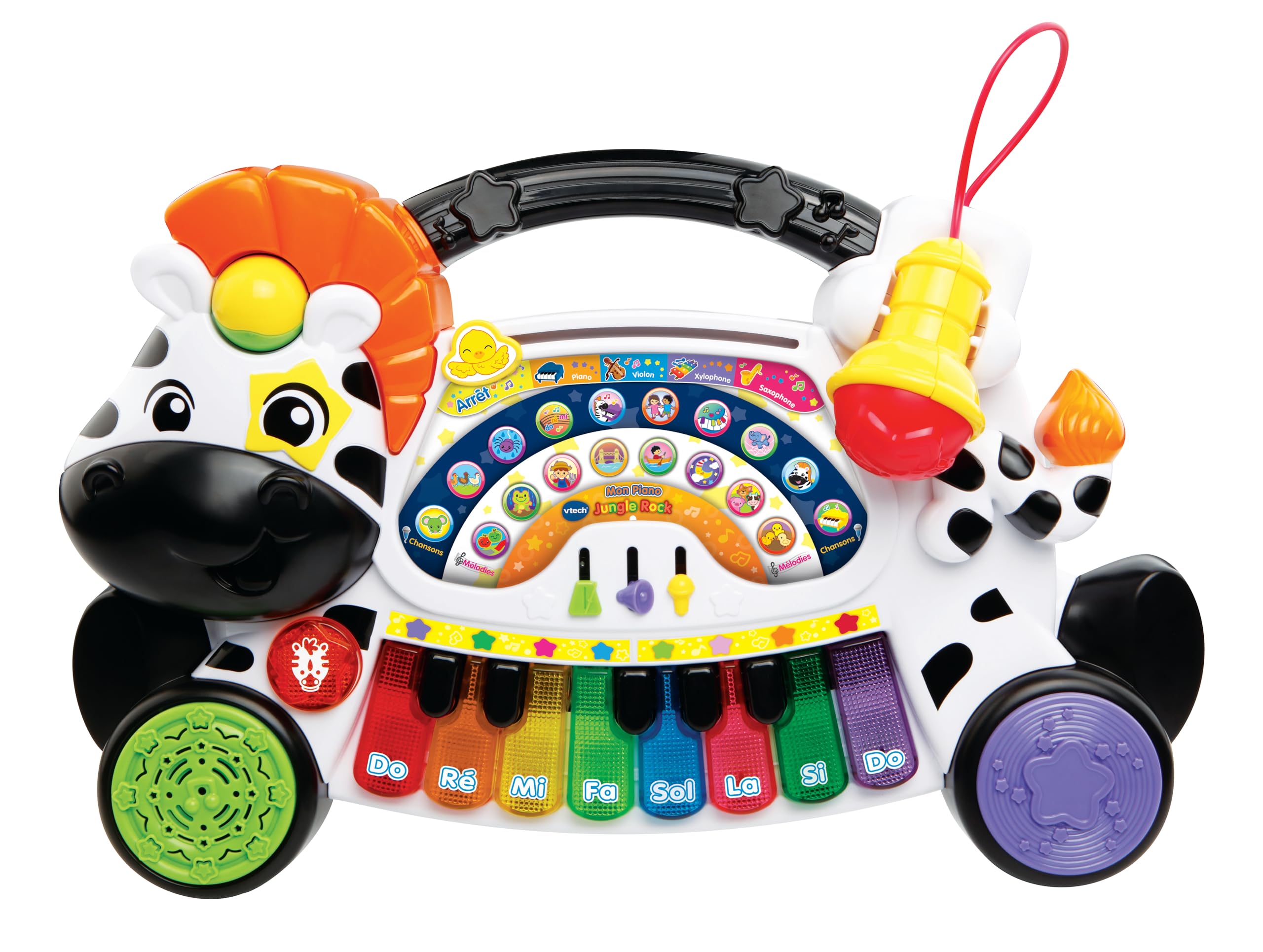 VTech - Mon Piano Jungle Rock, Instrument de Musique Bébé, Piano Interactif 4 en 1 avec Micro Enfant, Jeu d'Éveil Musical, Jouet Lumineux Zèbre, Cadeau Enfant Dès 18 Mois - Contenu en Français