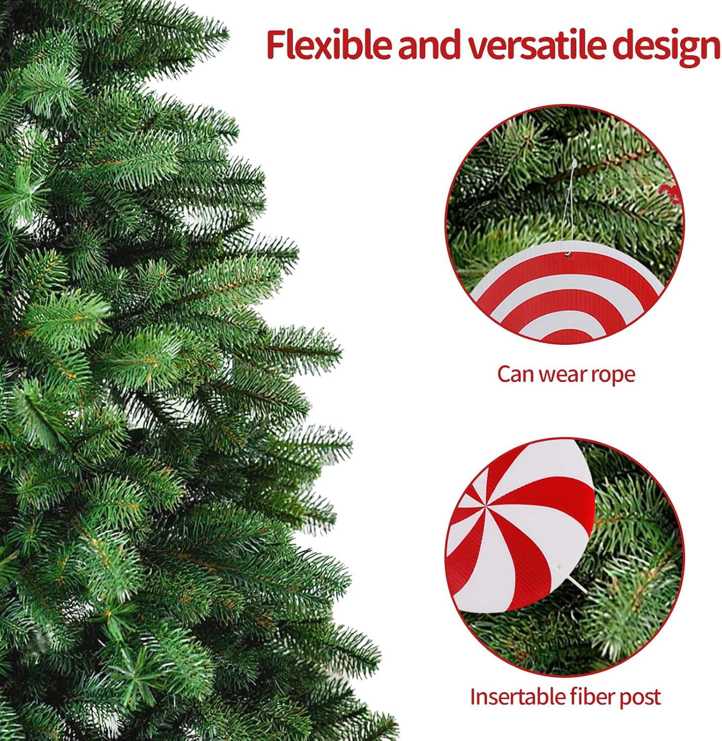 12 PCS Candy Cane Christmas Decorations,Double Sided Peppermint Tree Decor image 4