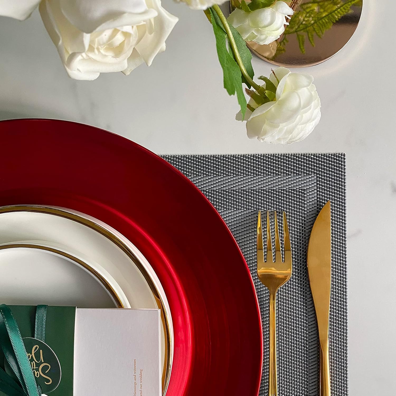 Tamu Tamu - Assiette de présentation - Finition métallique - 33 cm - Rouge