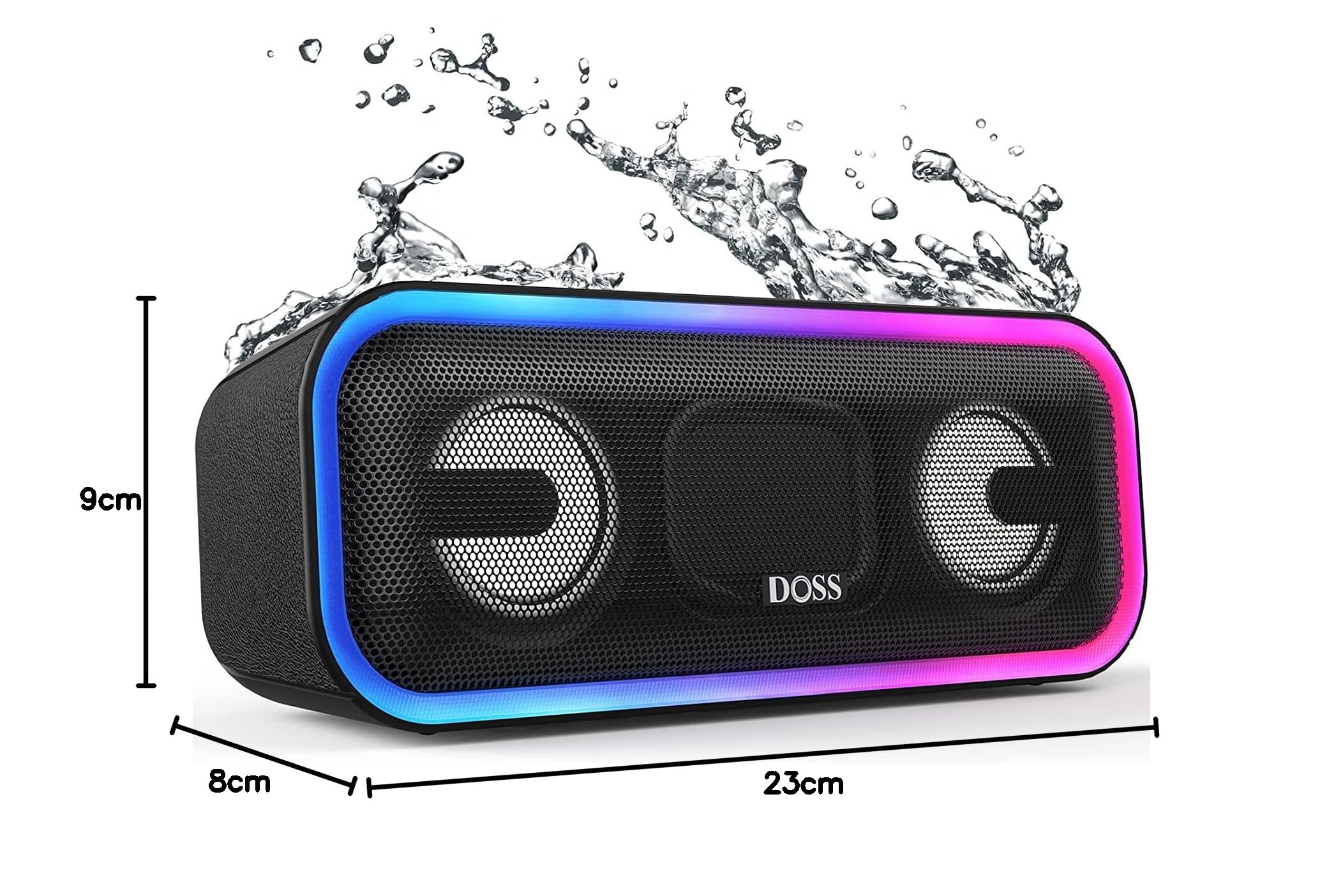 DOSS Enceinte Bluetooth Portable sans Fil IPX6, Autonomie 15H, Noir