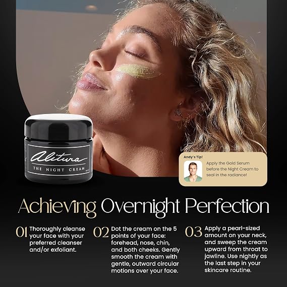 Alitura Hyaluronic Acid Night Cream, Anti-Aging Face Moisturizer, 50 ml | 10 percent hyaluronic acid with superfoods. Targets fine lines overnight for radiant, youthful looking skin by morning.