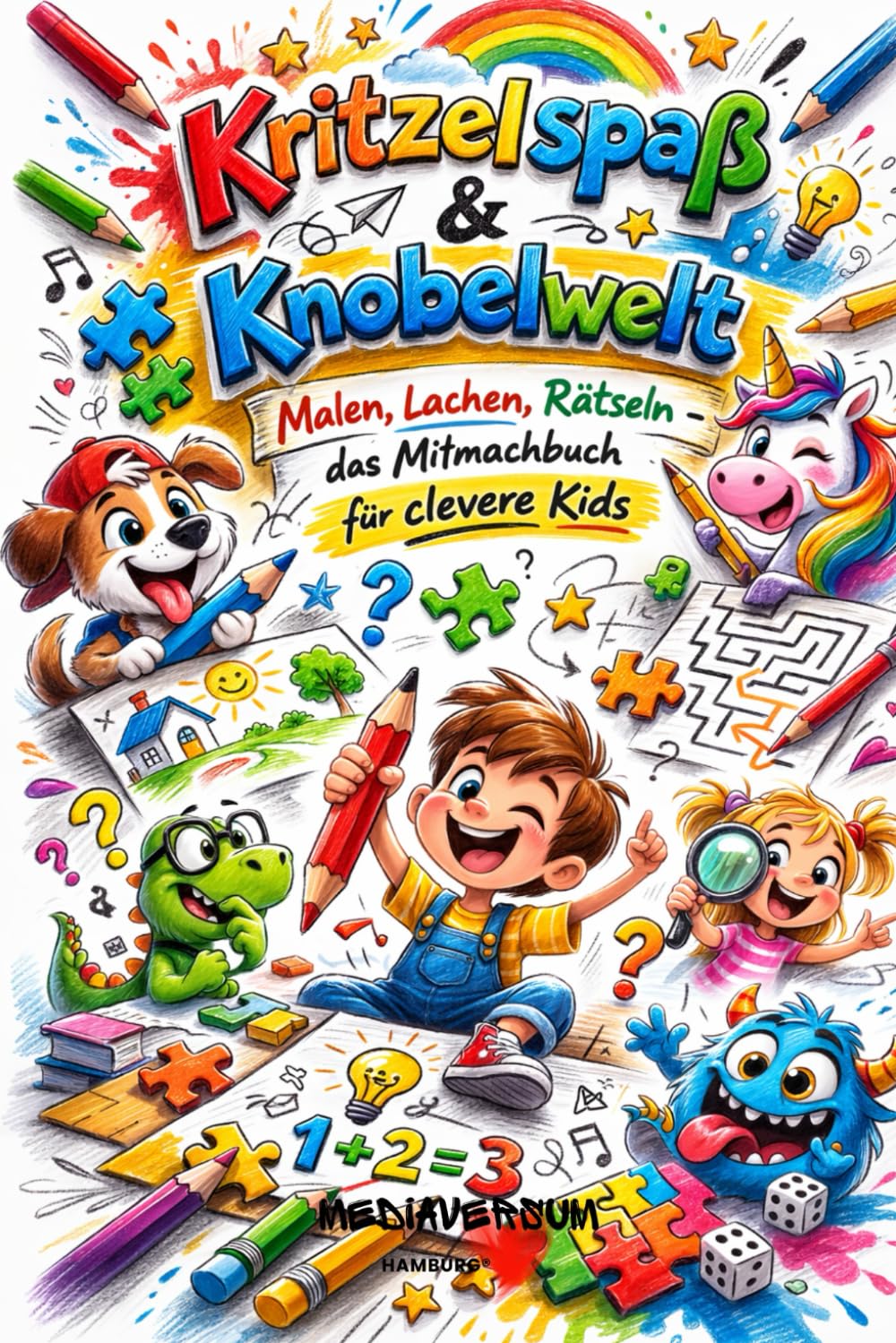 Kritzelspaß & Knobelwelt: Malen, Lachen, Rätseln - das Mitmachbuch für clevere Kids