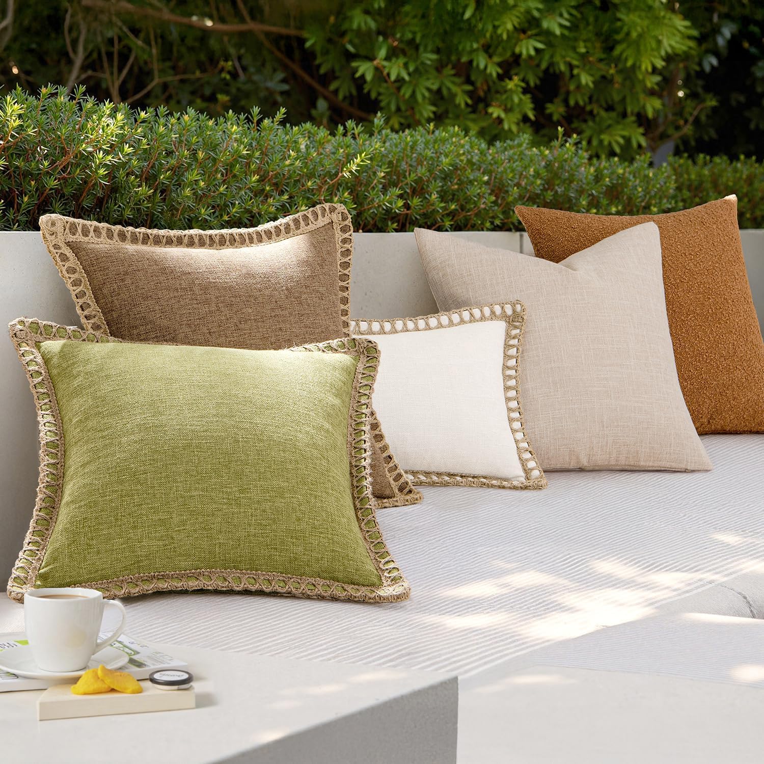 MIULEE Pack of 2 Decorative Throw Pillow Covers Modern Farmhouse Outdoor Pillow Covers Neutral Linen Burlap Cushions for Couch Bed Living Room Sofa, Natural White 18 x 18 inches 45 x 45 cm - Image 5