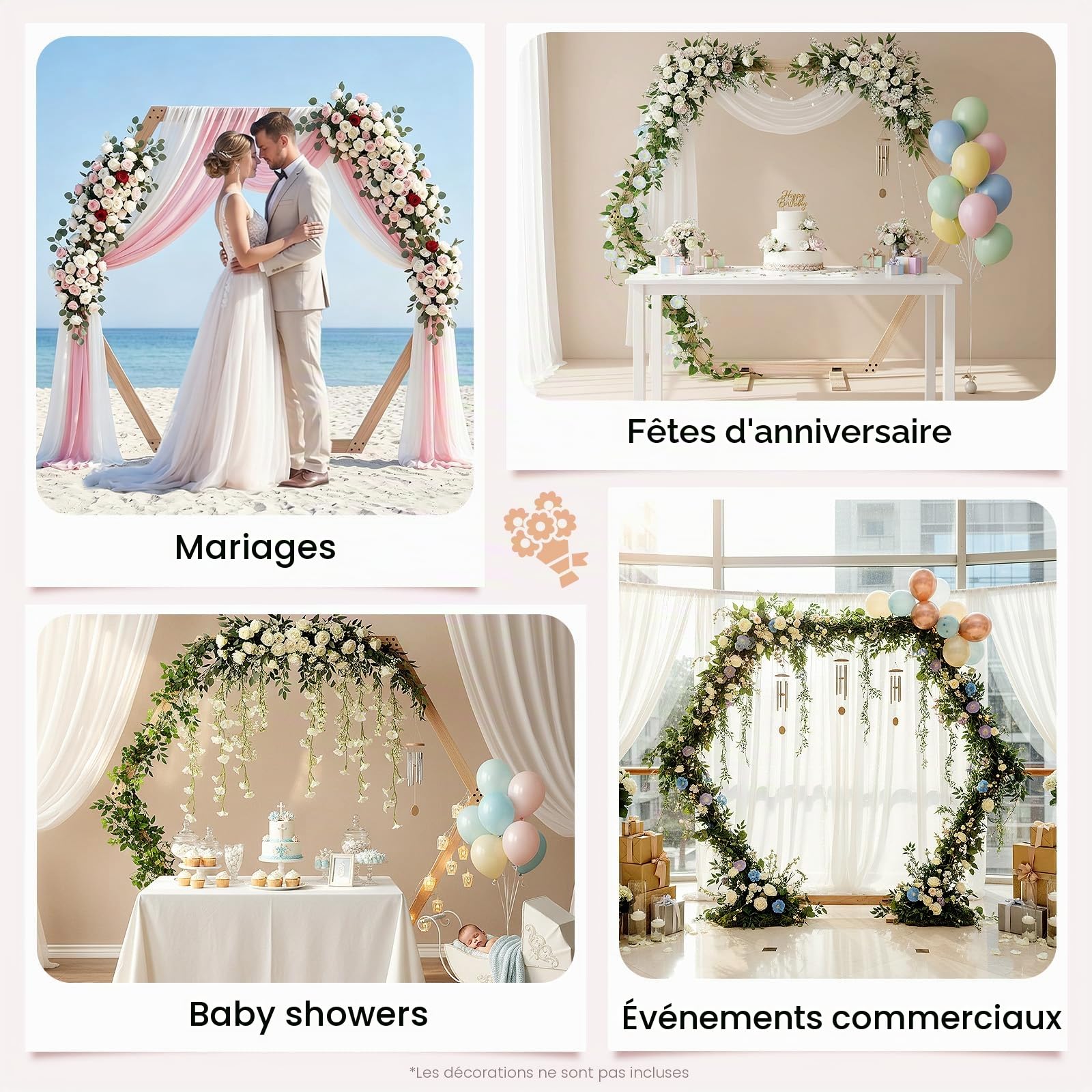 Arche de mariage - Cadre hexagonal - 2,33 m - Arche de mariage - Support en bois - Pour mariages, fêtes d'anniversaire, événements commerciaux, etc