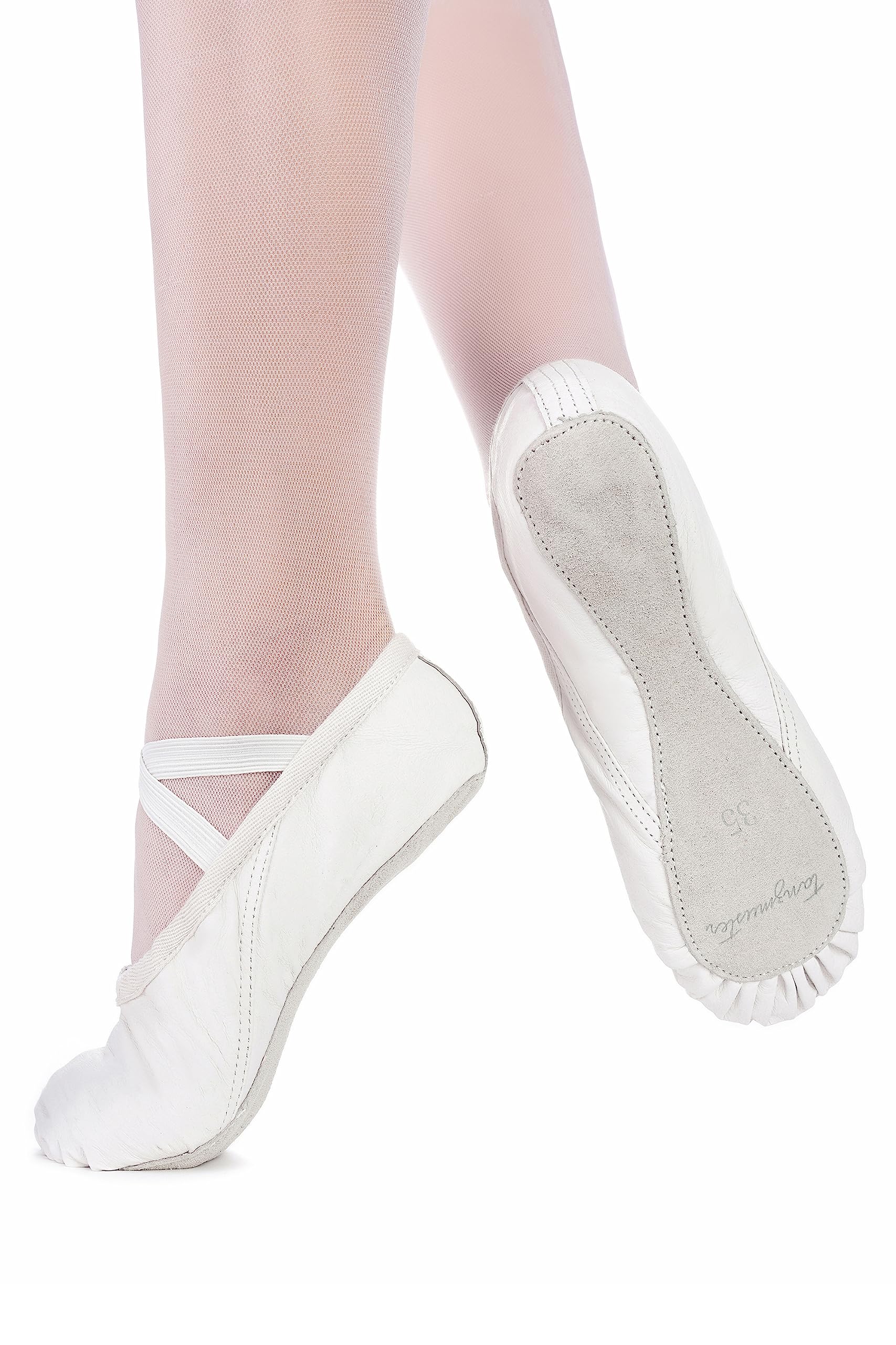 tanzmuster Ballettschuhe Mädchen und Damen - Sasha - Leder - ganze Ledersohle - Gr. 22-45 - Ballettschläppchen für Kinder und Erwachsene - Tanzschuhe fürs Ballett