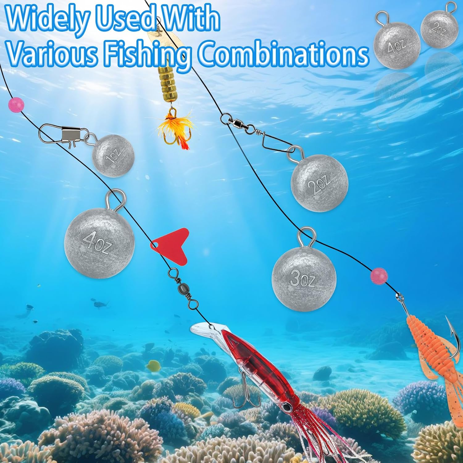 5 Pcs Fishing Round Sinker Cannonball Lead Weights Assortment | Egg Drop Bass Weights Saltwater Freshwater Casting 1-5oz