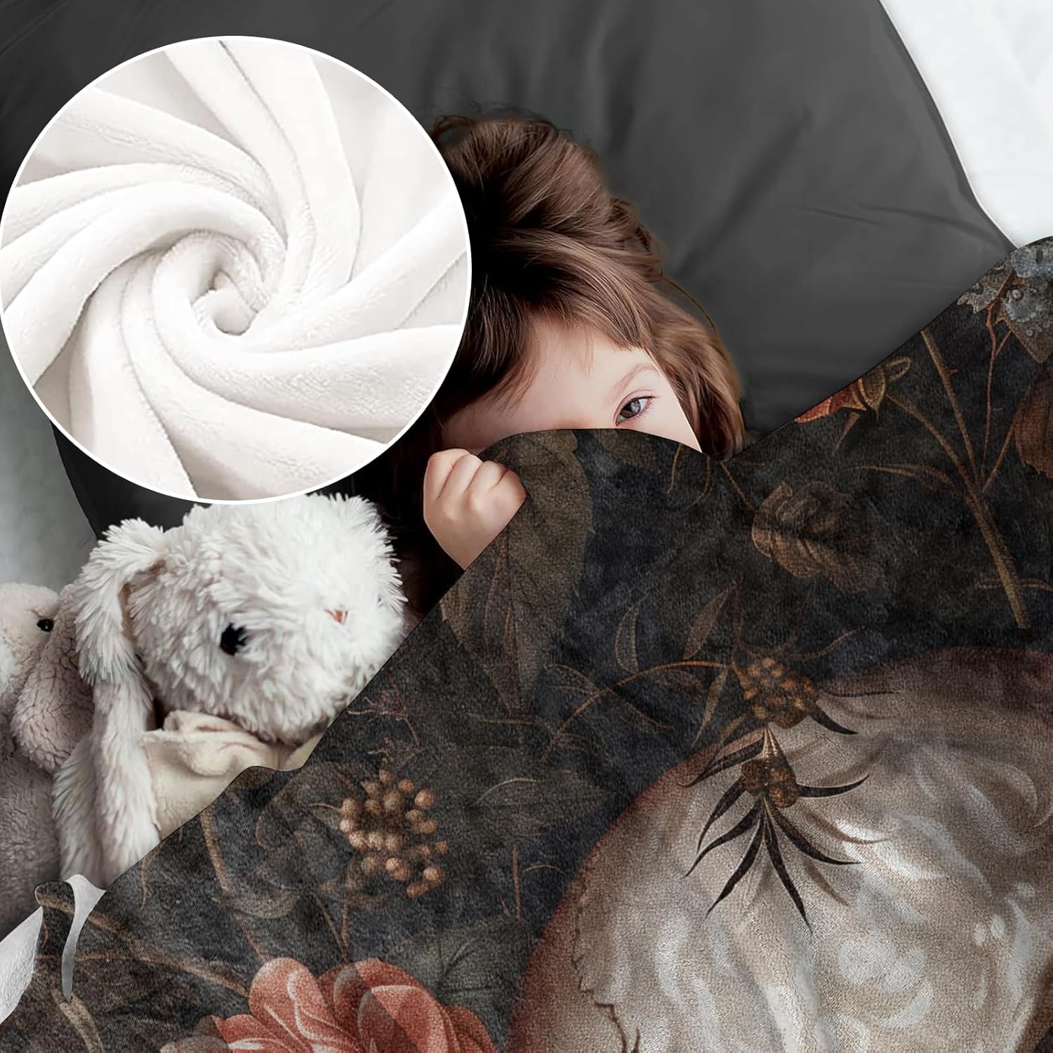 Gothic Skull Floral Blanket for Women, Flannel Goth Romantic Blankets Gifts, Flower Botanical and Skeleton Throws for Sofa Couch Bed Living Room, Soft Warm Cozy Halloween Decor 60" x 50" - Image 6