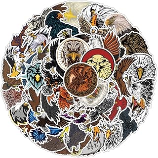 50 Pcs Hawk Stickers Pack for Kids Teens Adults, Cool Bald Eagle Stickers, Waterproof Vinyl Stickers and Decals for Water Bottle Laptop Flasks Tablet Cup Bike Helmet Phone Car