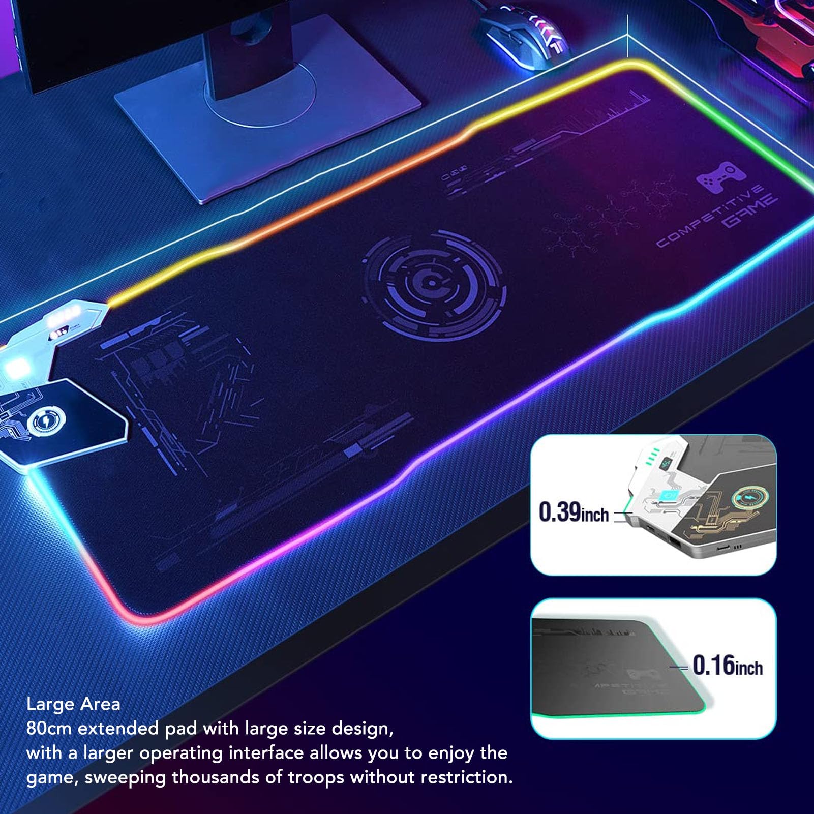SIXRUN Tappetino Mouse Gaming RGB con Ricarica Wireless 15W, 31.5in